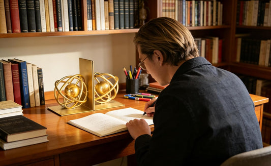 Gold Metal Bookends Set of 2, Heavy Duty Book Ends for Heavy Books, Unique Modern Geometric Ball Round Style Decorative Book Holders for Shelves Office Home Accent Decor，1 Pair/2Pieces