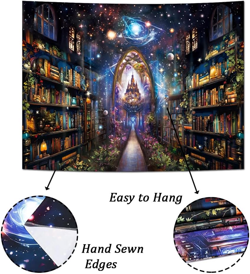 Heynvioo Mysterious Bookshelf Tapestry Galaxy Space Library Tapestry Fantasy Landscape Vintage Aesthetic Tapestries Book Decoration Wall Hanging Decor for Bedroom Home