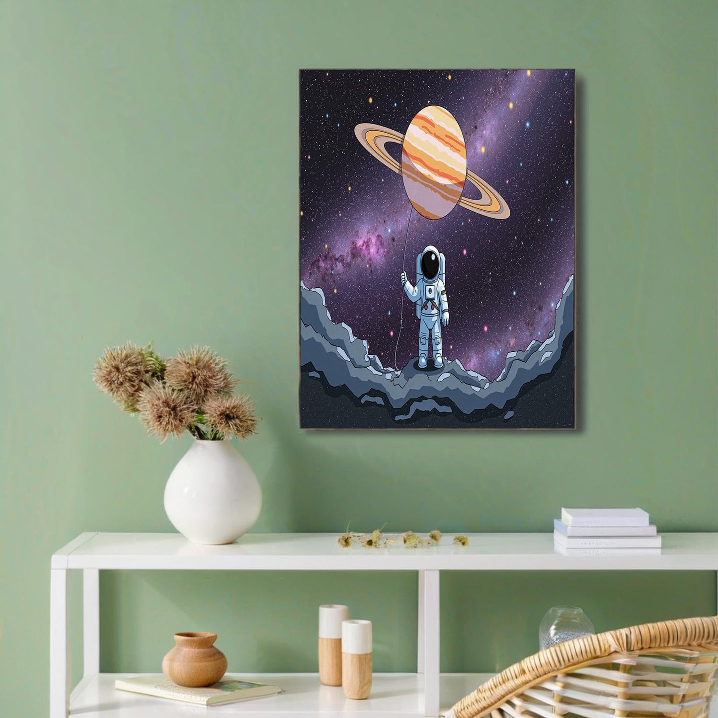 GDJSMIN Space Galaxy Landscape Wall Art, Cute Astronaut Poster for Reading Room Living Room Decor 24 x 36 inch Unframed