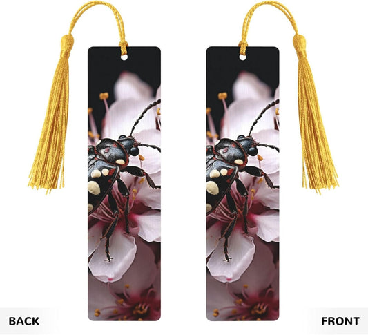 Pictures of Bugs Bookmarks Gifts for Women Men, Wooden Bookmarks for Book Lovers, Vintage Book Marks Ornaments with Tassel, Unique Personalized Reading Page Markers Gold