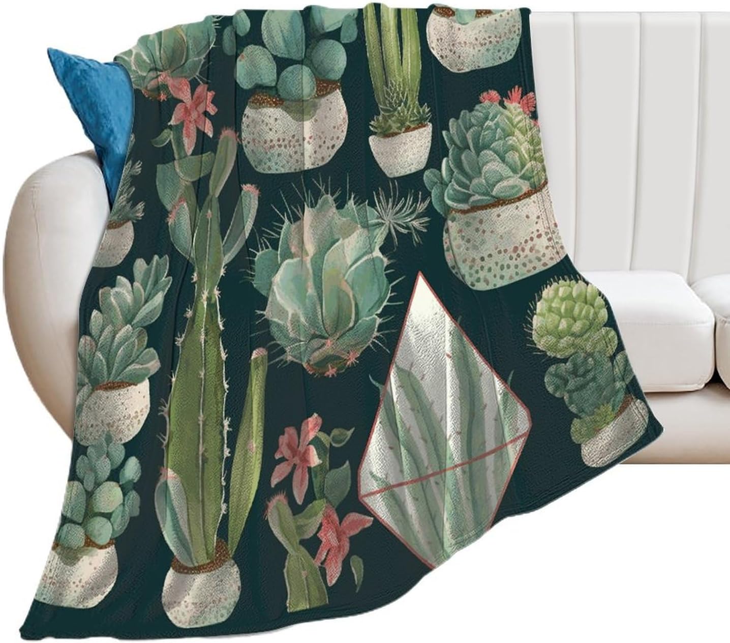 Succulent Plants and Cactus Blanket Super Soft Lightweight Throw Blanket Cute Cozy Warm Bed Blanket Decorative Fuzzy Blanket All-Season Home Decor Gift for Sofa Couch Living Room 60"*80"（150 * 200cm）