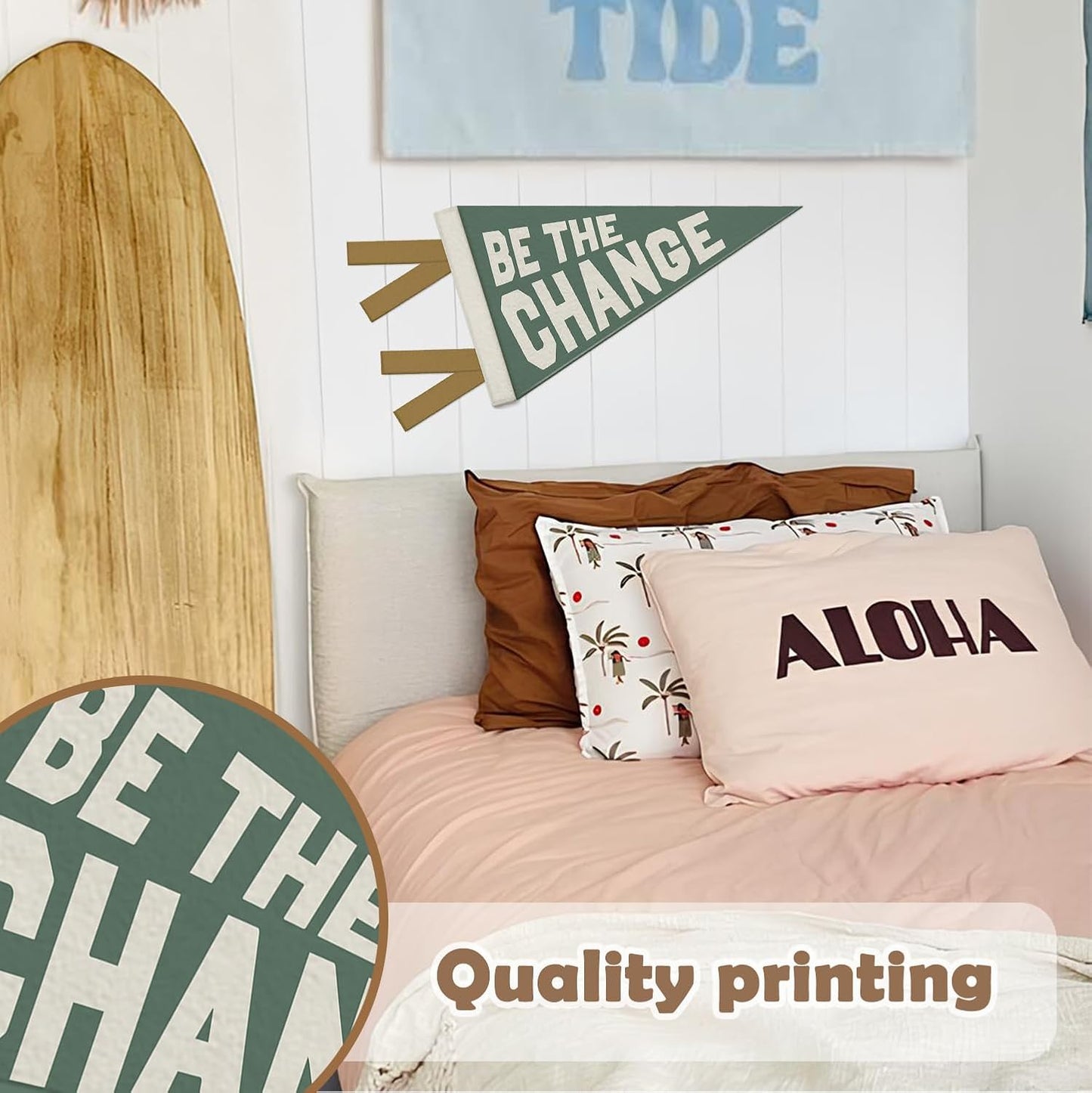 Kids Room Decor, Be the Change Inspirational Pennant Felt Banners Flags, Green Inspirational Wall Hanging Banner for Toddler Boys Nursery Room Bedroom Playroom Classroom Decor, 7.4x14 Inch