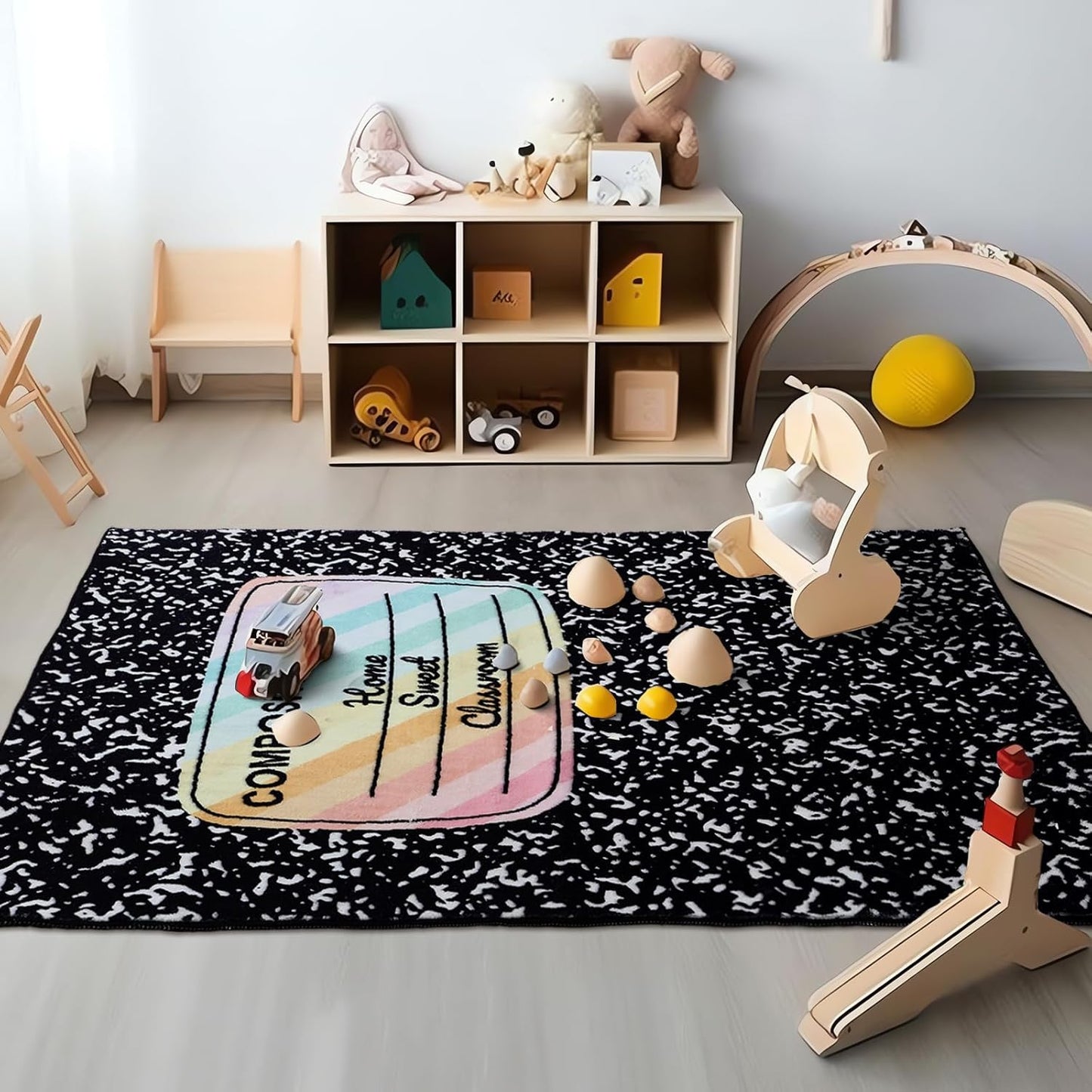 3.3 x 4 ft Composition Notebook Rug Classroom Decor Educational Area Rug Back to School Kid Reading Calming Corner Soft Fluffy Pastel Play Carpet for Nursery Playroom