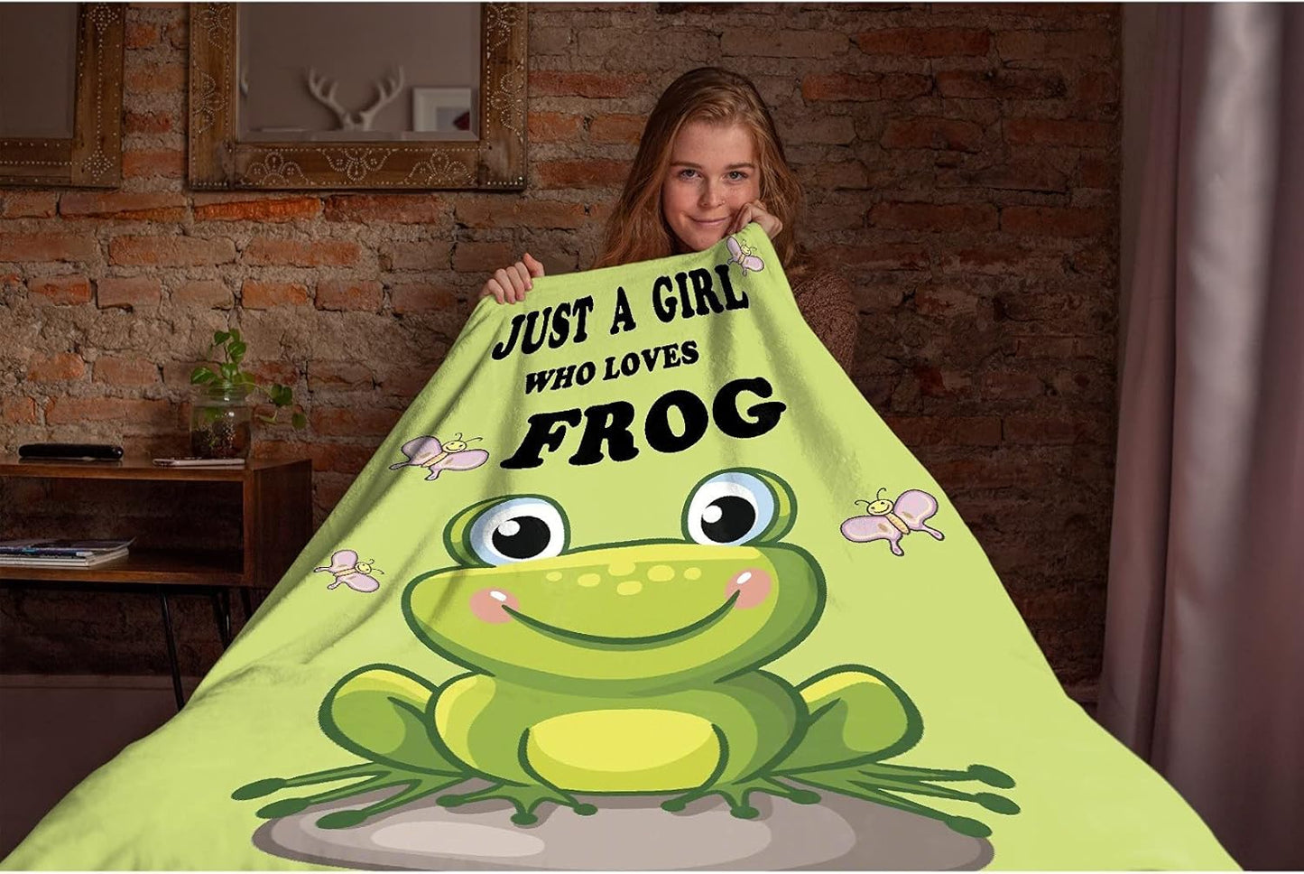 Just A Girl Who Loves Frog Soft Blanket All Season Throw Blanket Fleece Blankets Bed Sofa 50"x40"