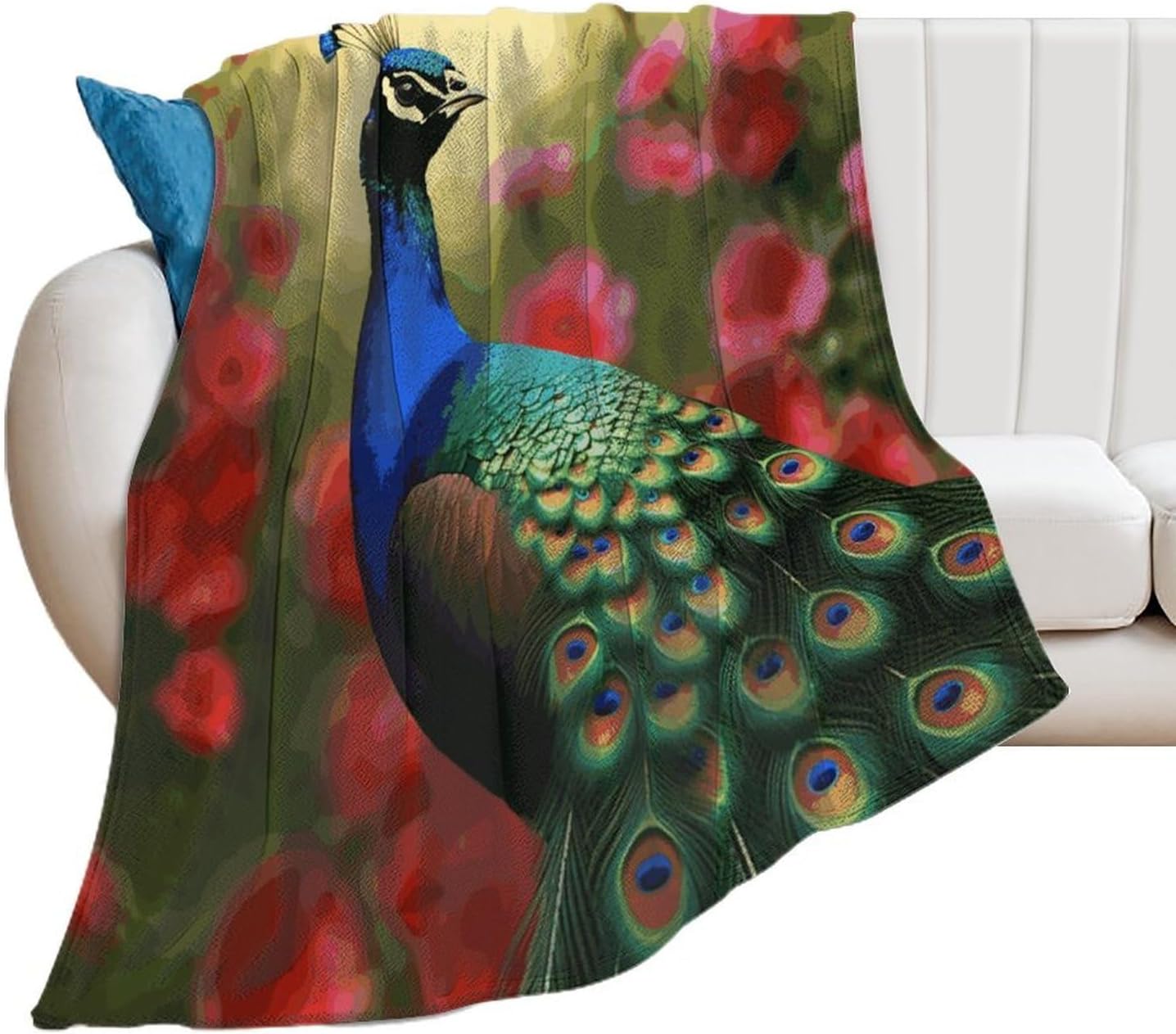 Peacock Flowers Blanket Super Soft Lightweight Throw Blanket Cute Cozy Warm Bed Blanket Decorative Fuzzy Blanket All-Season Home Decor Gift for Sofa Couch Living Room 50"*60"（130 * 150cm）