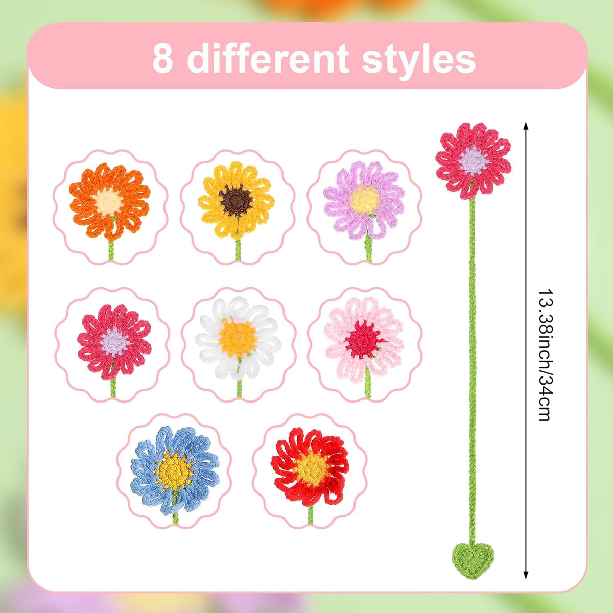 8Pack Flower Crochet Bookmarks Daisy Sunflower Bookmark for Women Handmade Knitted Daisy Sunflower Book Marker Personalized Crochet Book Mark Cute Unique Bookmark for Books Lovers Birthday Gift