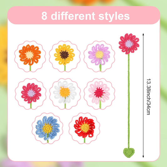 8Pack Flower Crochet Bookmarks Daisy Sunflower Bookmark for Women Handmade Knitted Daisy Sunflower Book Marker Personalized Crochet Book Mark Cute Unique Bookmark for Books Lovers Birthday Gift