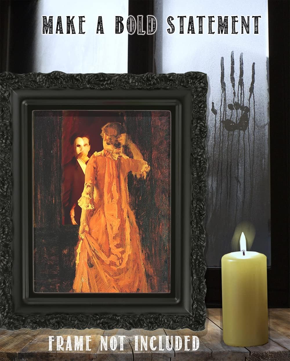 Masked Phantom 11x14 Unframed Print – Gothic Romantic Wall Art, Vintage Mirror Scene, Mysterious Masked Man and Woman, Dark Academia Decor, Baroque Theater-Inspired Poster for Home or Library