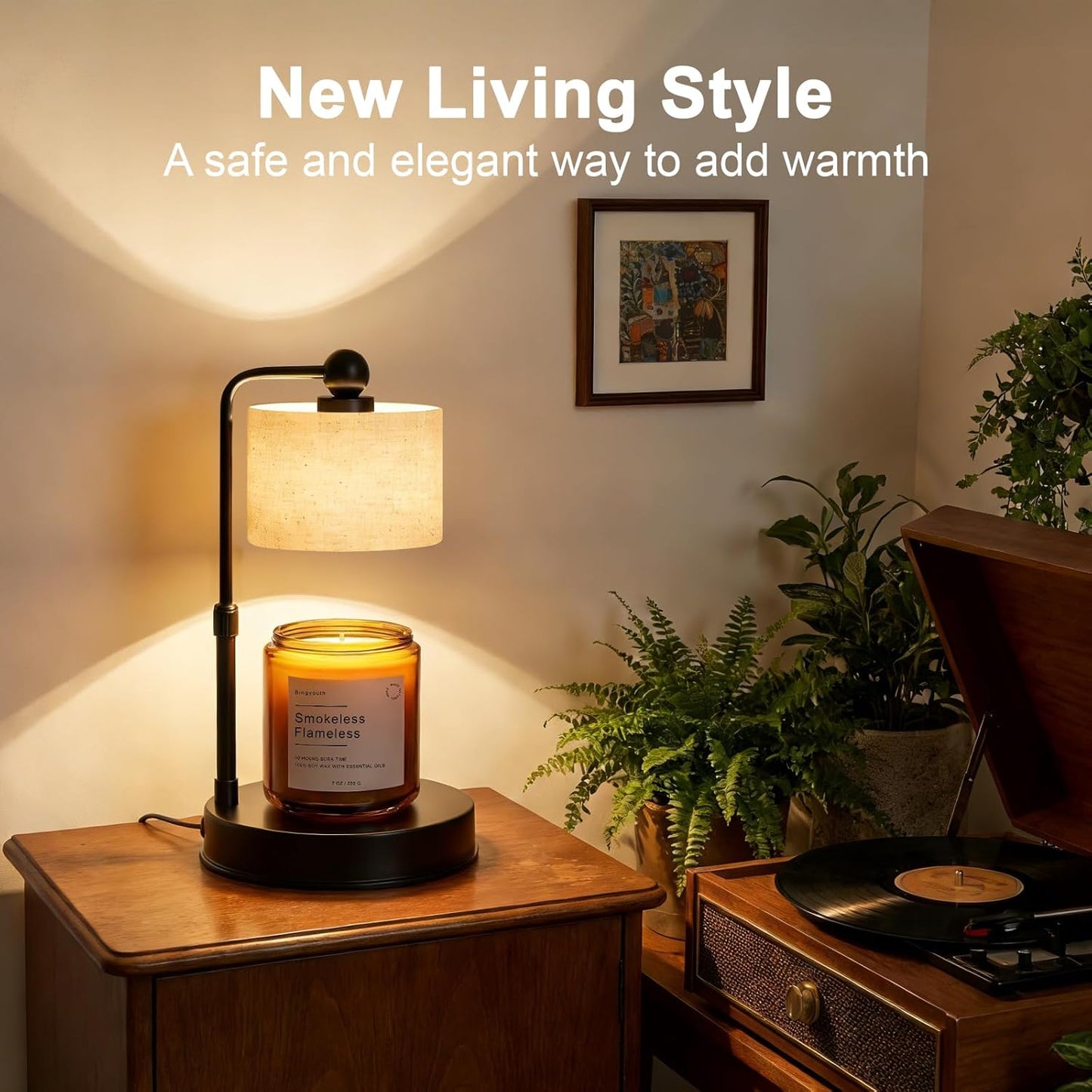 Candle Warmer Lamp with Timer, Modern Farmhouse Candle Warmer, Height Adjustable & Dimmable Electric Candle Warmer Lamp, Includes 2 Bulbs, Birthday Gift for Women, Mom, Housewarming
