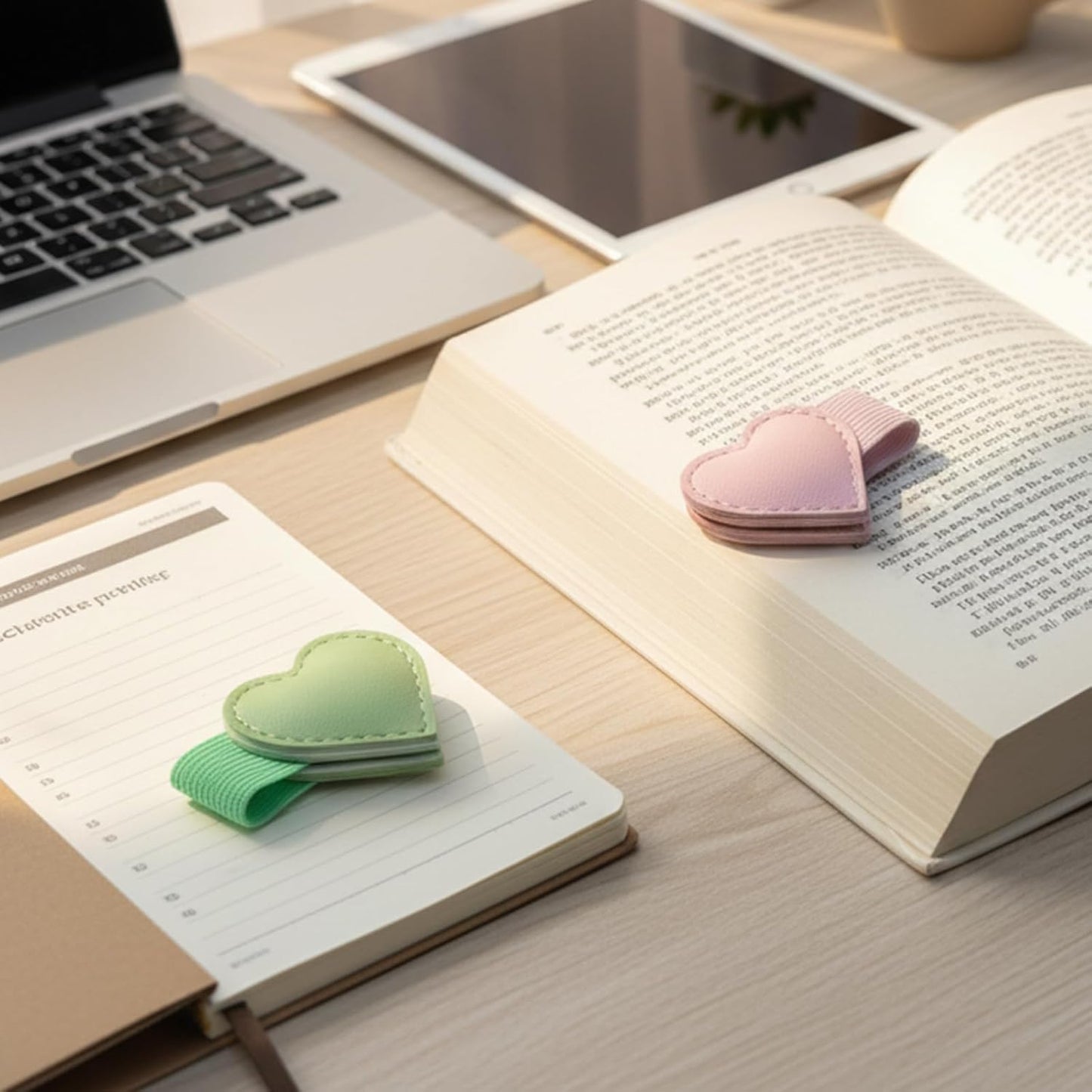 4Pcs Magnetic Leather Bookmarks Heart-Shaped Magnetic Pen Holder Book Marks Clip Gift for Book Lover Readers Cute Bookmark for Women,4 Colors