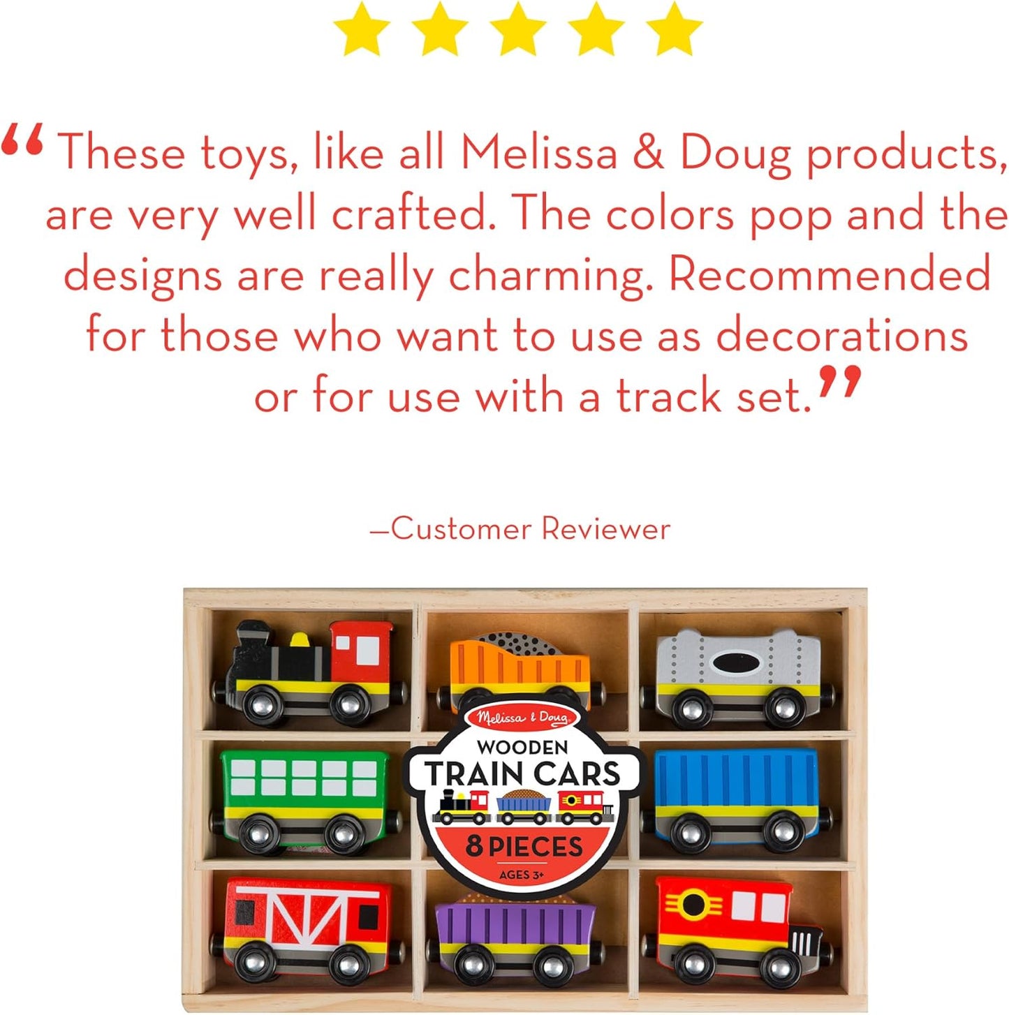 Melissa & Doug Wooden Train Cars, 8-Piece Magnetic Train Set with Toy Storage Tray, Steam Engine, Caboose, Coal & Passenger Cars, Montessori-Inspired Pretend Play Toys for Kids Ages 3+
