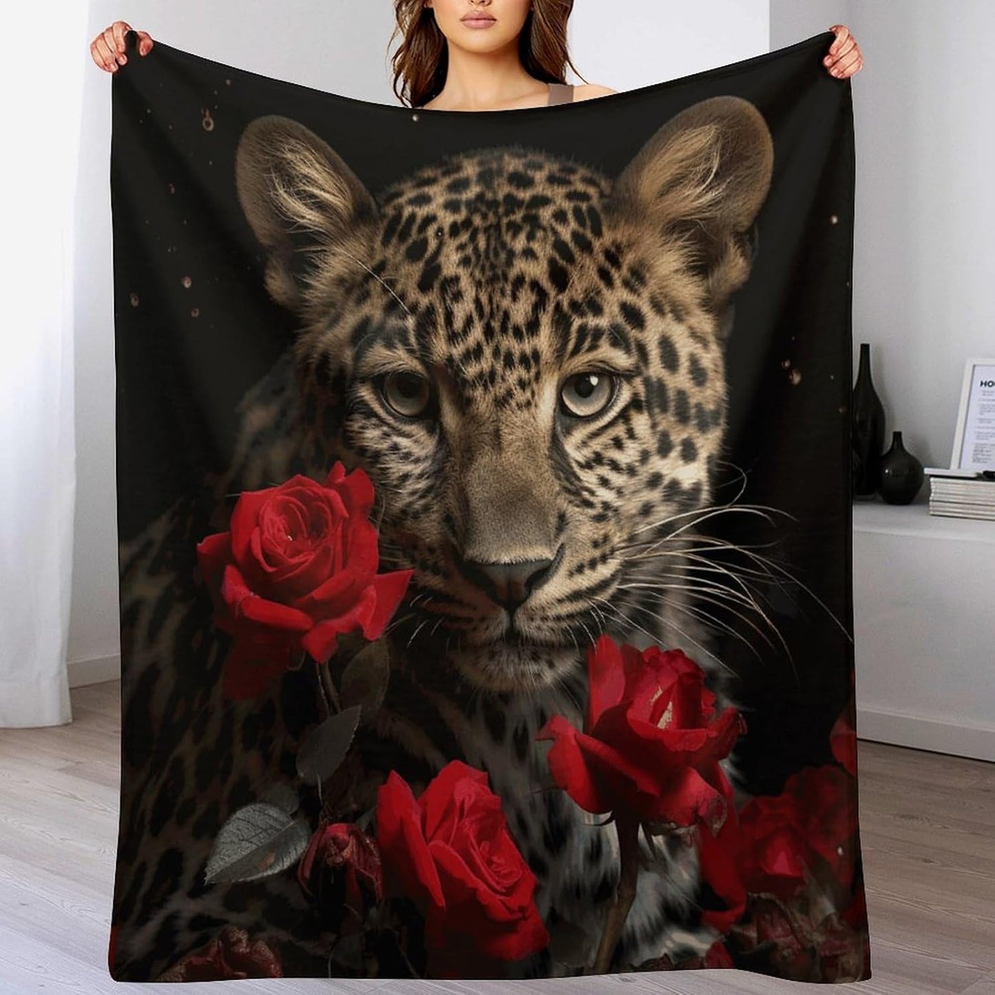 Rose Leopard Throw Blanket for Couch Super Soft Warm Lightweight Throw Blankets Cozy Flannel Bed Blanket Cute Decorative Blankets for All Seasons Home Decor Gift 30"*40"（76 * 100cm）