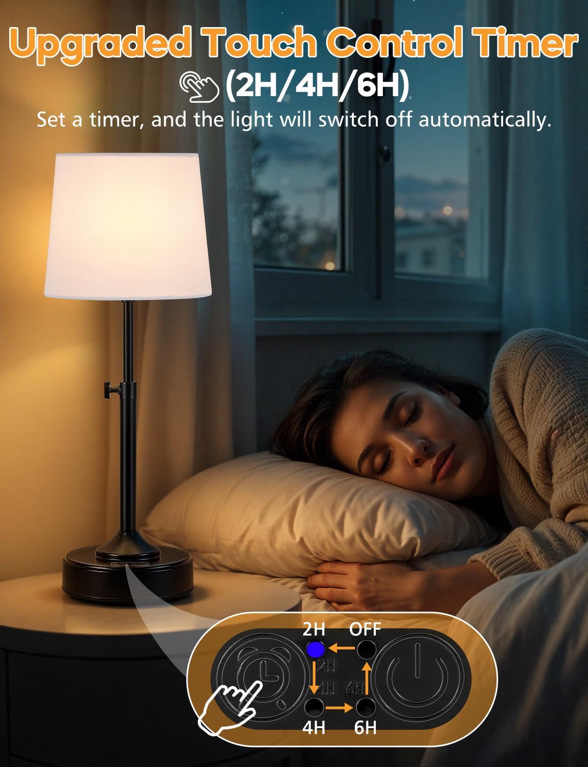 Height Adjustable Cordless Table Lamp Rechargeable with Timer, 3-Way & Stepless Dimmable LED Battery Operated Table Lamp, Wireless Battery Powered Lamp, Black Touch lamps for Nightstand Countertop