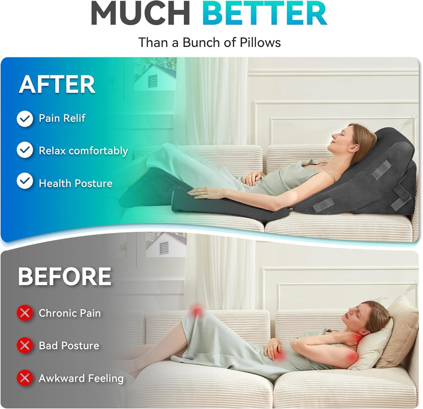 BDEUS 4PCS Bed Wedge Pillow Post Surgery, Orthopedic Sleeping Wedge Pillow Set for Back, Neck and Leg Pain Relief, Acid Reflux, GERD, Memory Foam Support Pillows for After Surgery, Grey