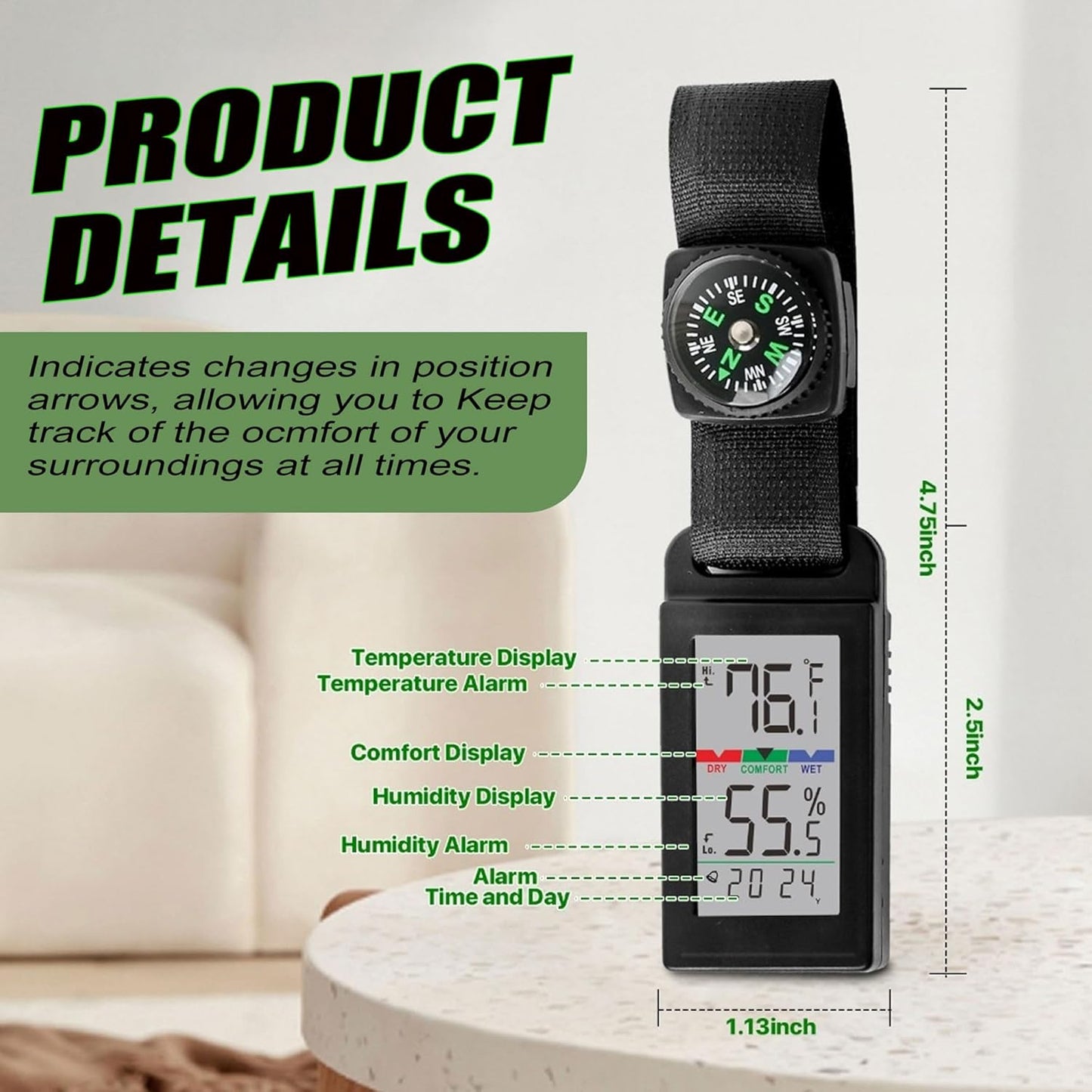 Indoor Outdoor Portable Thermometer Hygrometer with Accurate Temp & Humidity Detection Alarm Compass Crucial for a Comfortable Living Space, Camping, Workshop. Get it Now for a Controlled Environment