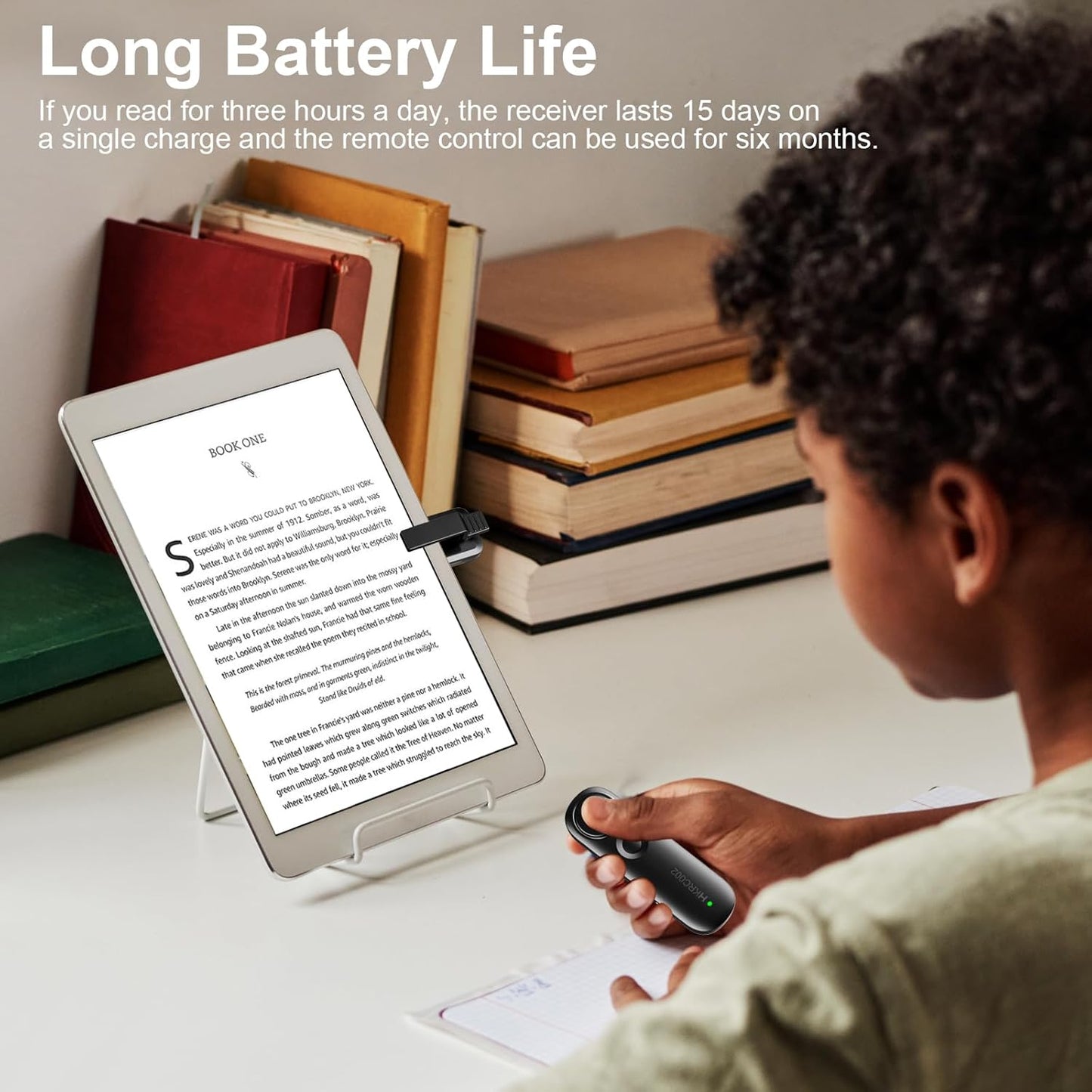 Remote Control Page Turner for Kindle Paperwhite Oasis Scribe, Page Turner Clicker for Kindle App, eReader APP of iPad, iPhone, Android Tablets, with Reading Light, Black
