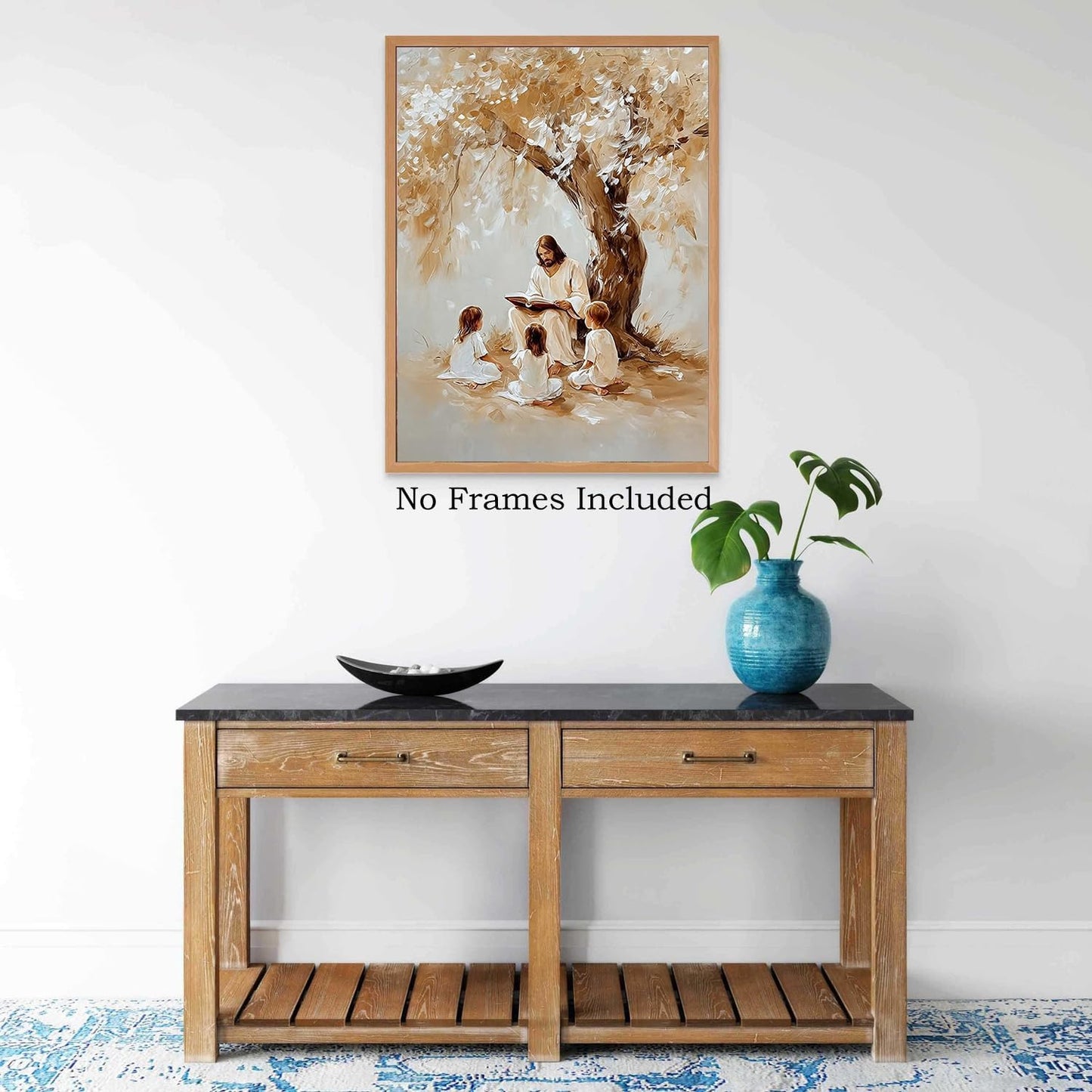 bitCNY Christian Nursery Wall Art Set of 2 – 12x16 Inch Jesus Reading with Children Under Tree, Inspirational Faith Prints 478