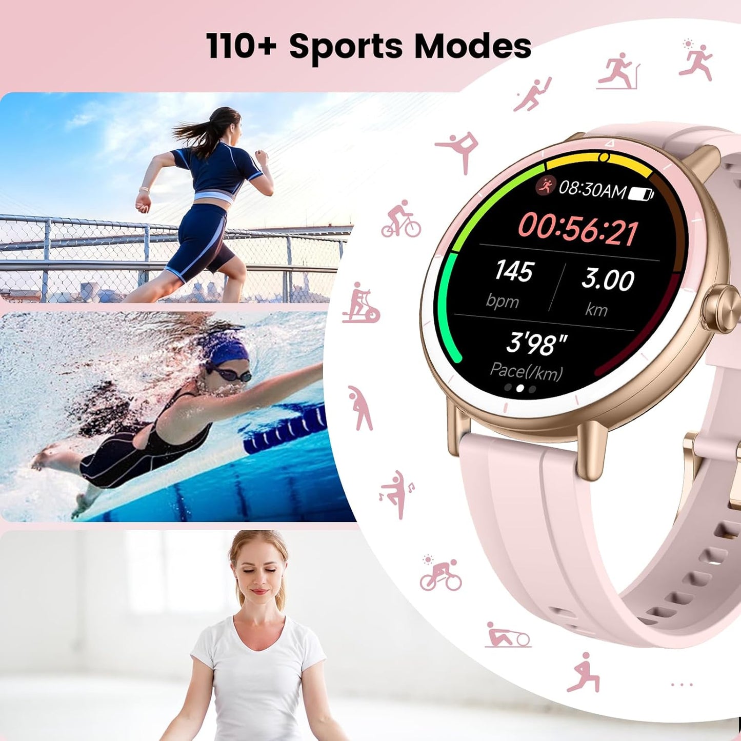 Smart Watches for Women, 1.27" HD Fitness Tracker with Bluetooth Calls(Answer&Make) IP68 Waterproof Smartwatch Compatible IOS/Android, 100+ Sport Modes Watch with Heart Rate/Sleep Monitor Pedometer