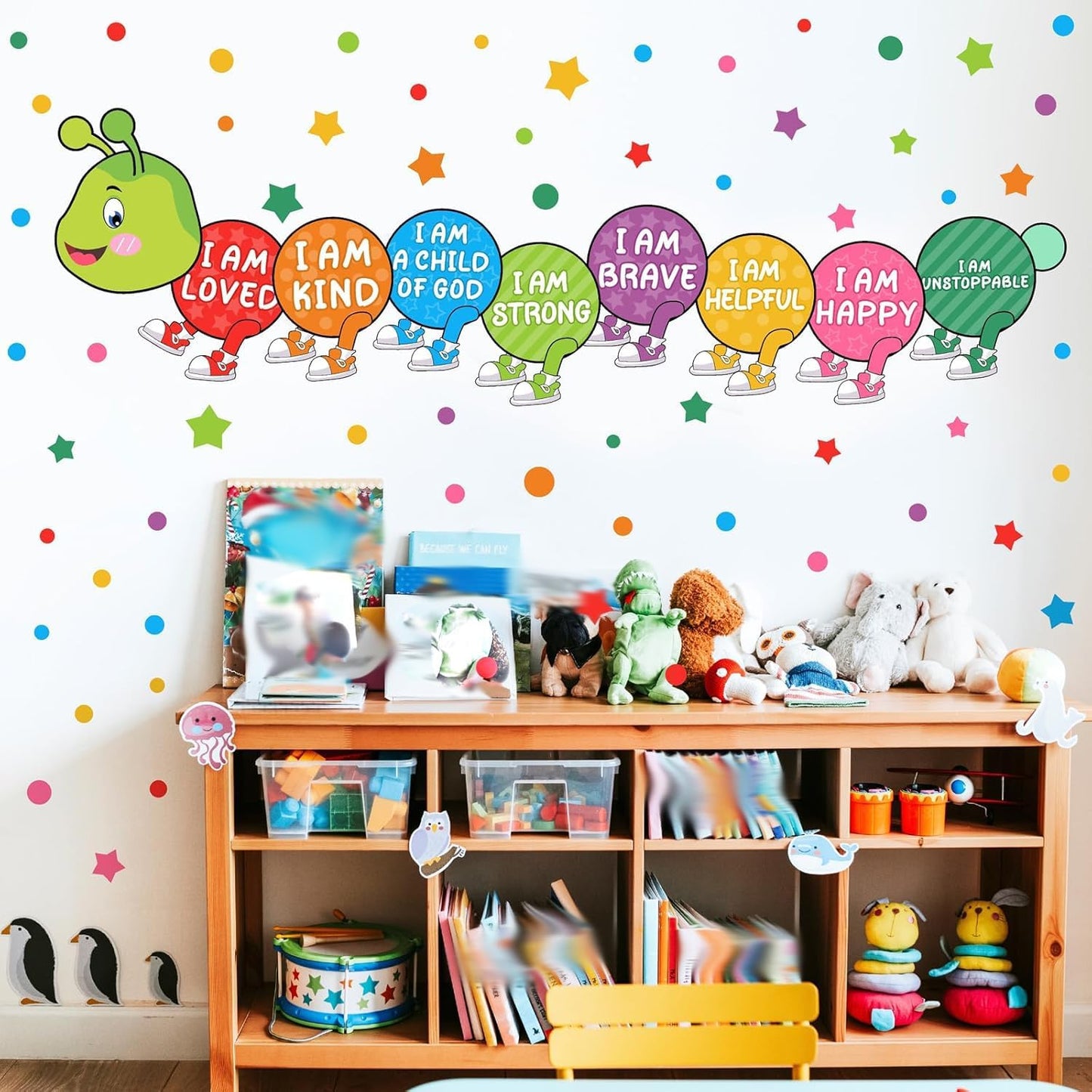 Kids Wall Stickers Decor Colorful Inspirational Wall Decals Baby Nursery Wall Decal Peel and Stick Motivational I Am Quotes Walls Art Vinyl Decals Polka Dots Murals for Classroom Bedroom Decor