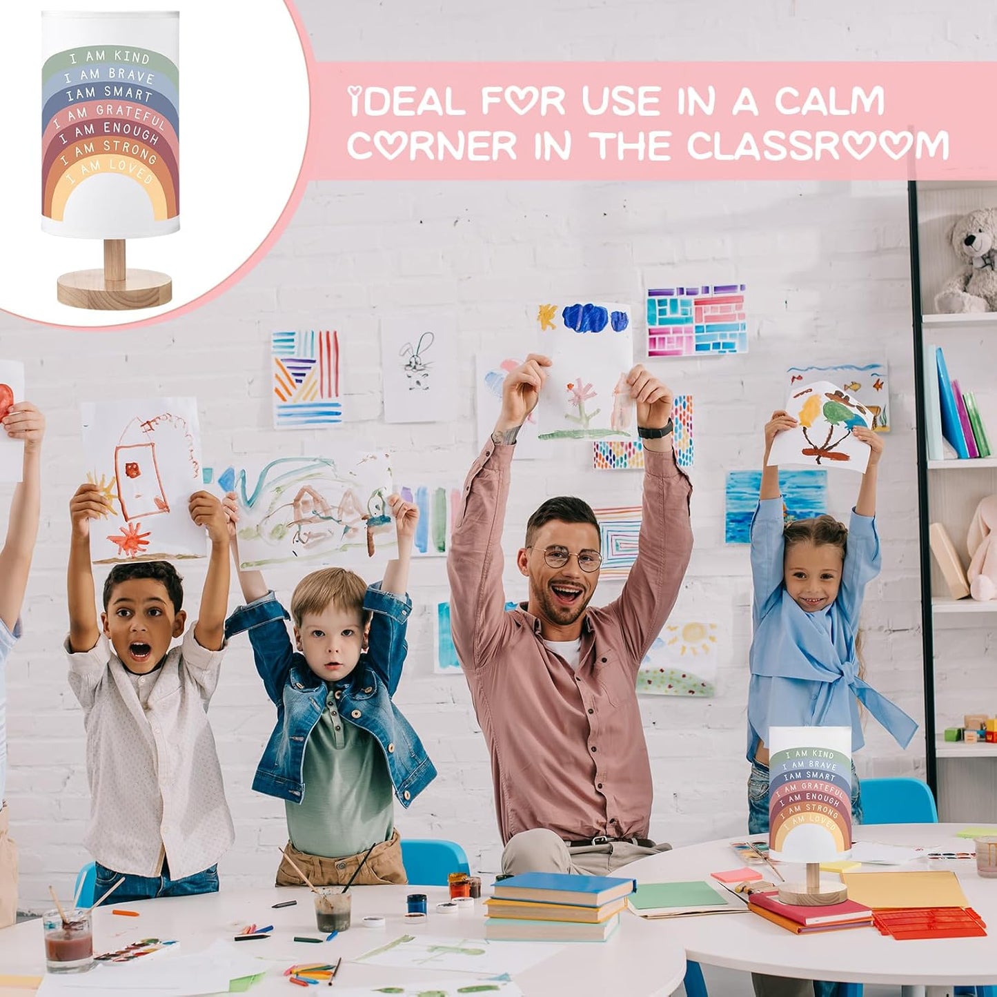 Classroom Lamp Calming Corner Decor Cozy Center 11. 61 Inches Small Bedside Desk Lamp USB Rainbow Reading Book Center Supplies for Home Bedroom Playroom Nursery