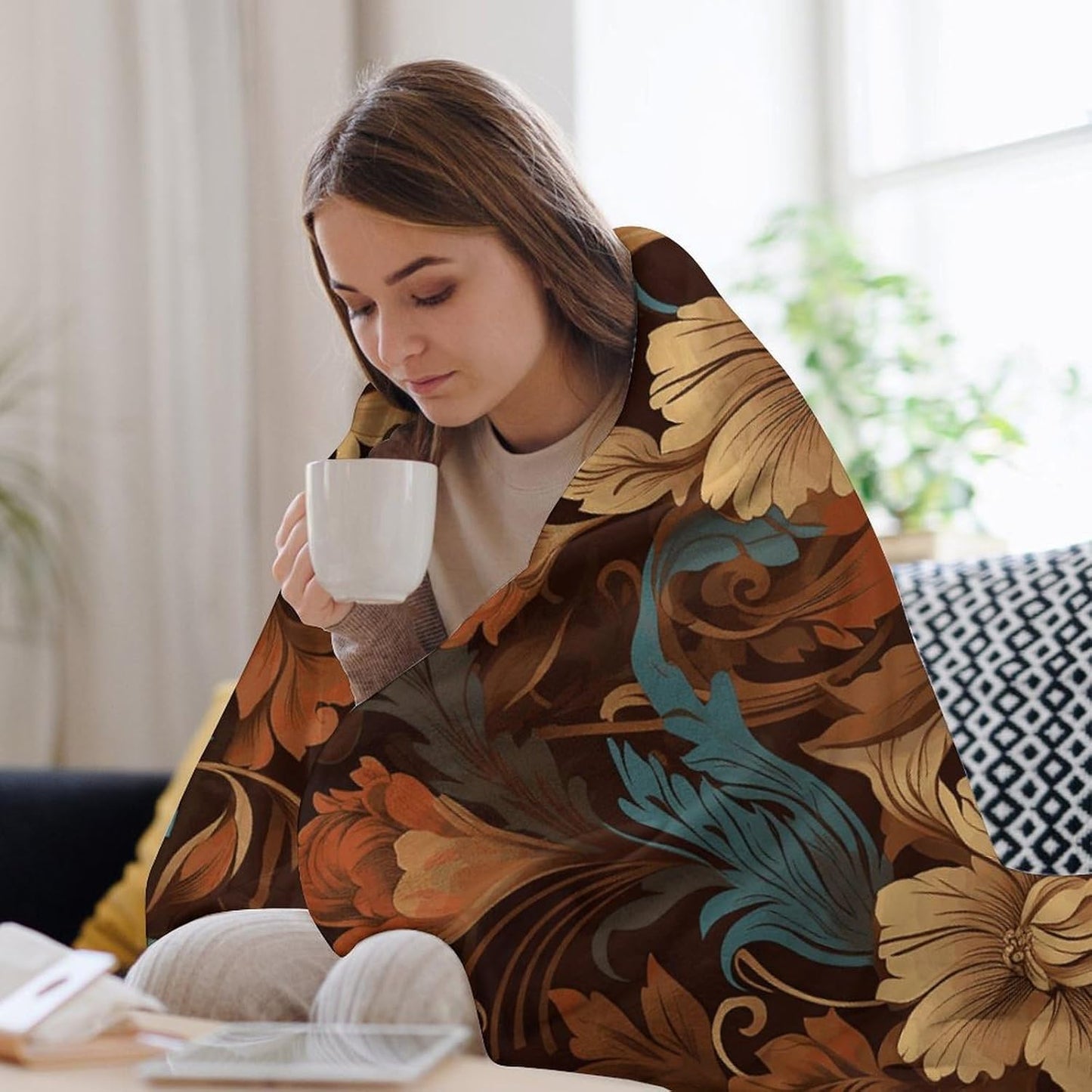 Set of Ornate Floral Blanket Super Soft Lightweight Throw Blanket Cute Cozy Warm Bed Blanket Decorative Fuzzy Blanket All-Season Home Decor Gift for Sofa Couch Living Room 40"*50" （100 * 130cm）