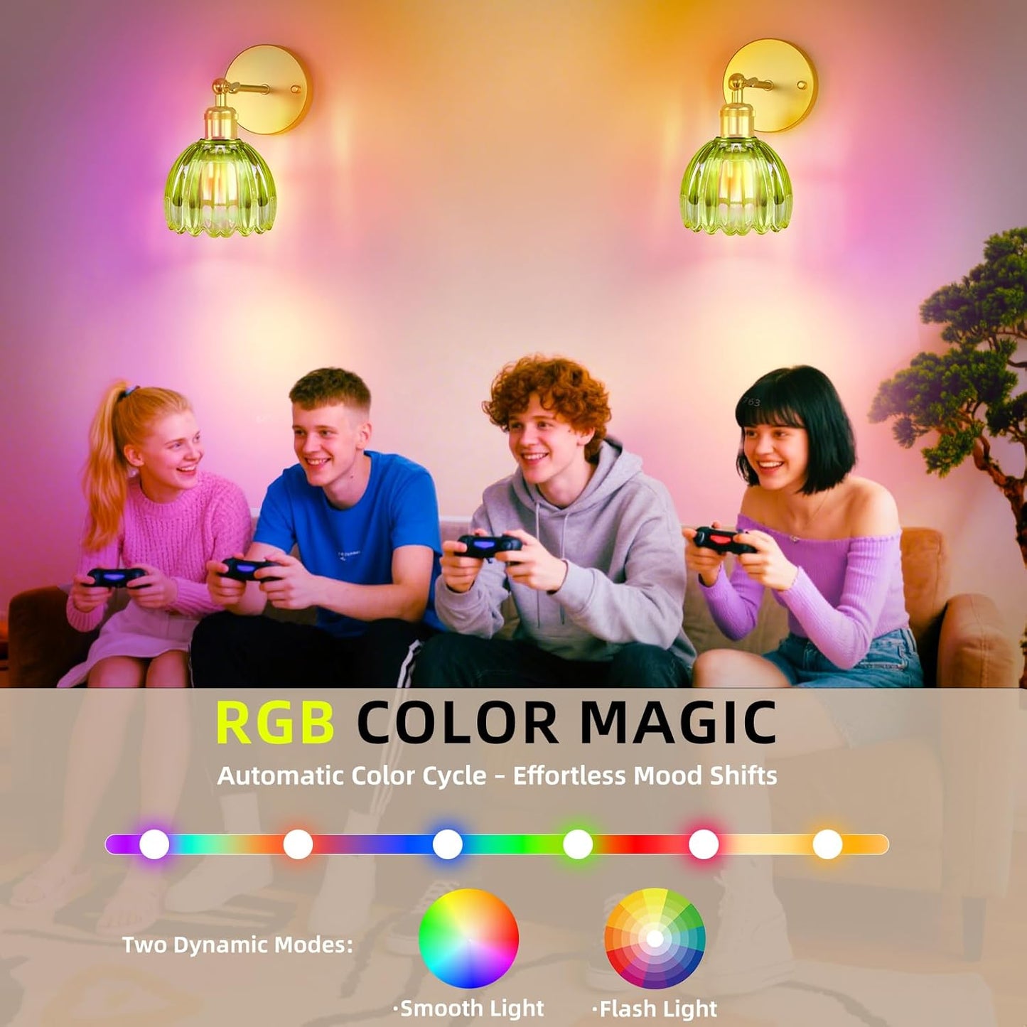 Battery Operated Wall Sconce with Remote Control, Wireless Wall sconces Set of Two with 7000mAh Dimmable Magnetic RGB Bulbs, Rechargeable Wall Light for Bedside Bedroom Living Room Hallway Wall Decor