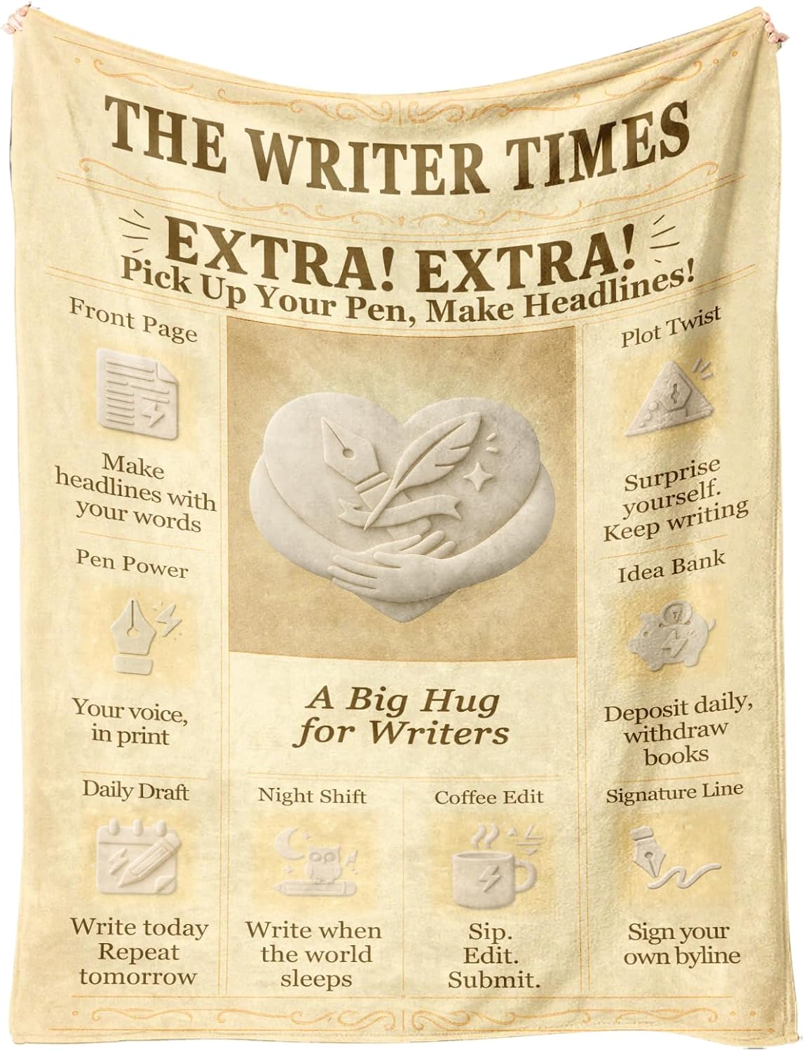 Writer Blanket 60x50 Flannel Throw, Vintage Press Newspaper-Inspired Aesthetic, Cozy Gift for Authors, Journalists & Editors, Soft Couch Decor for Reading Nook