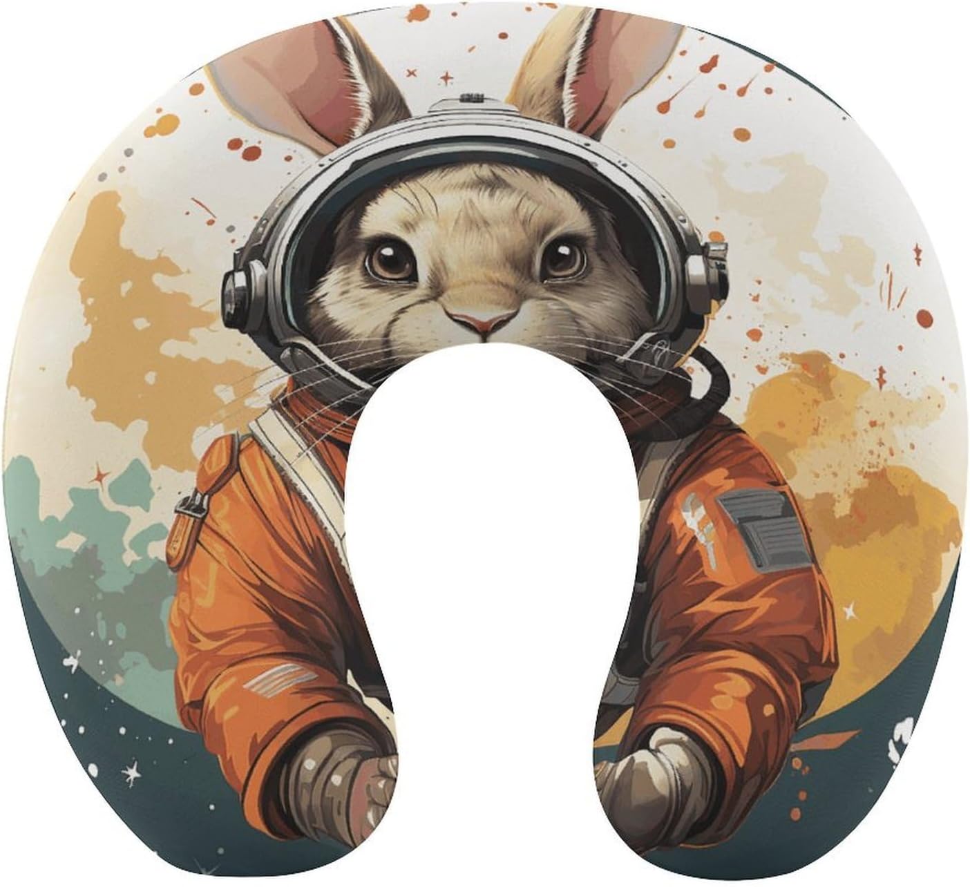 A Cartoon Rabbit Wearing A Space Suit Neck Pillow Memory Foam U Shaped Pillows Portable Pillows for Shoulder Travel Head Support Pillow with Concealed Zipper for Airplane Car Home Office