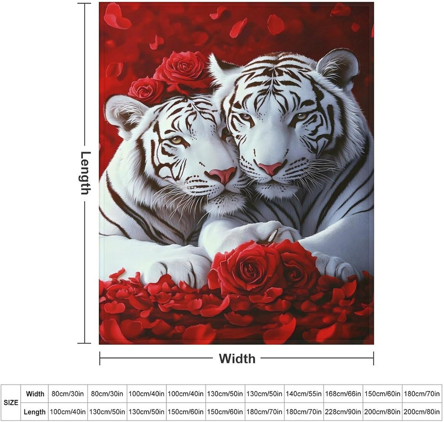 Tiger Red Rose Throw Blanket for Couch Bed Plush Cozy Fuzzy Flannel Blanket for All Season 40"x50"