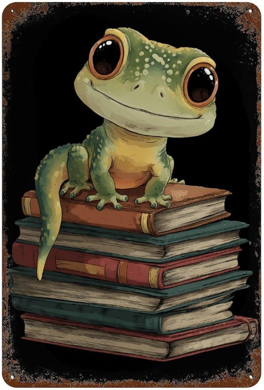 Leopard Gecko Reading Books Personalized Tin Signs Metal Poster Wall Art Retro Bar Pub Garage Home Decor