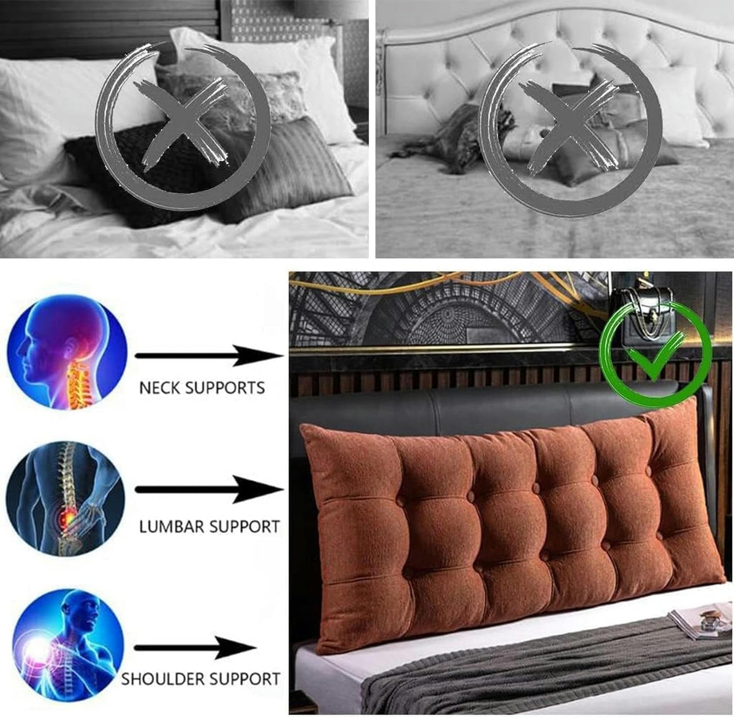 Solid Color Cushion Headboard Pillow, Watching TV Relaxing Bolster Positioning Support Wedge Pillow Removable Reading Pillow Bed Rest Pillows(Grey,180cm)