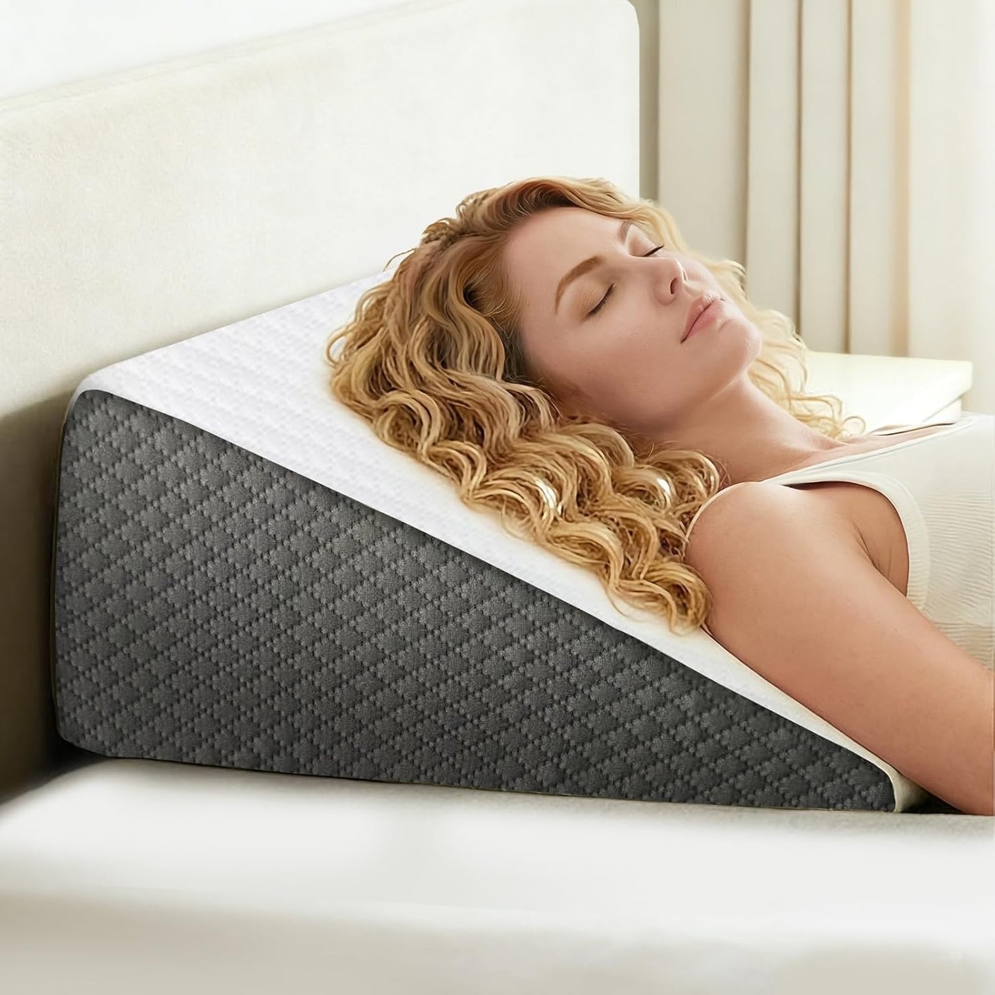 Wedge Pillow for Sleep Apnea, Bed Wedge Pillow for Headboard, Headboard Triangle Pillow Wedge for Acid Reflux, After Surgery, Snoring, Cooling Memory Foam Top, Removable Cover, 24x24x12Inch