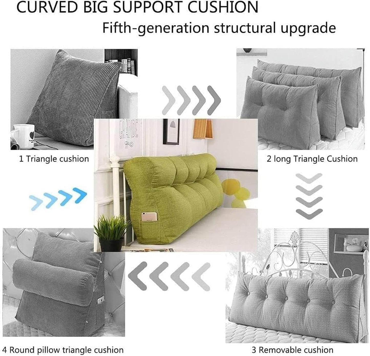 Double Bed Triangular Reading Pillow, Never Collapse Support Cushions Removable Washable Cover Wedge Pillow Headboard Cushion Bed Rest Pillows(Purple,180 * 50 * 15cm)