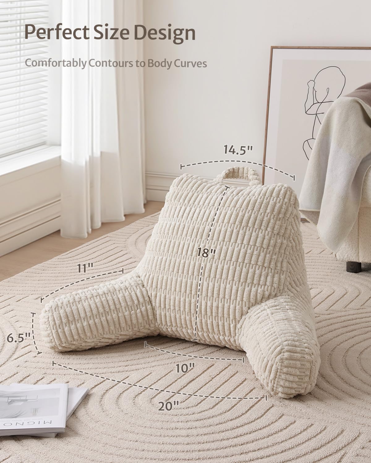 Shredded Memory Foam Reading Pillow with Arms — Pockets, Washable Cover, Bed or Couch