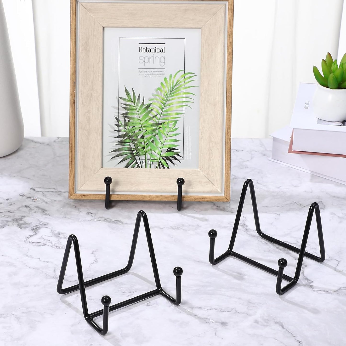 FAVOMOTO 4 Pcs Metal Plate Display Stands Plate Holder Photo Rack Dish Holder for Tabletop Art Books Showcase