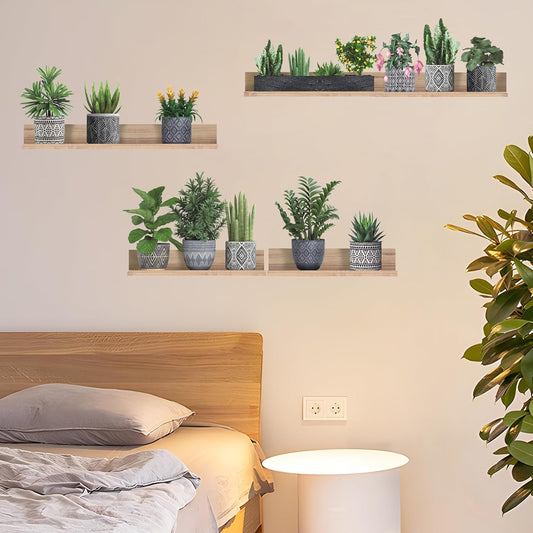 LHIUEM Potted Plants Decals Vine Stickers Green Botanical Decals(12'X33') Cottagecore Greenery Stickers Plant Spring Clings Tropical Wall Art 3D Vinyl Succulent Wall Clings for Office Lavatory