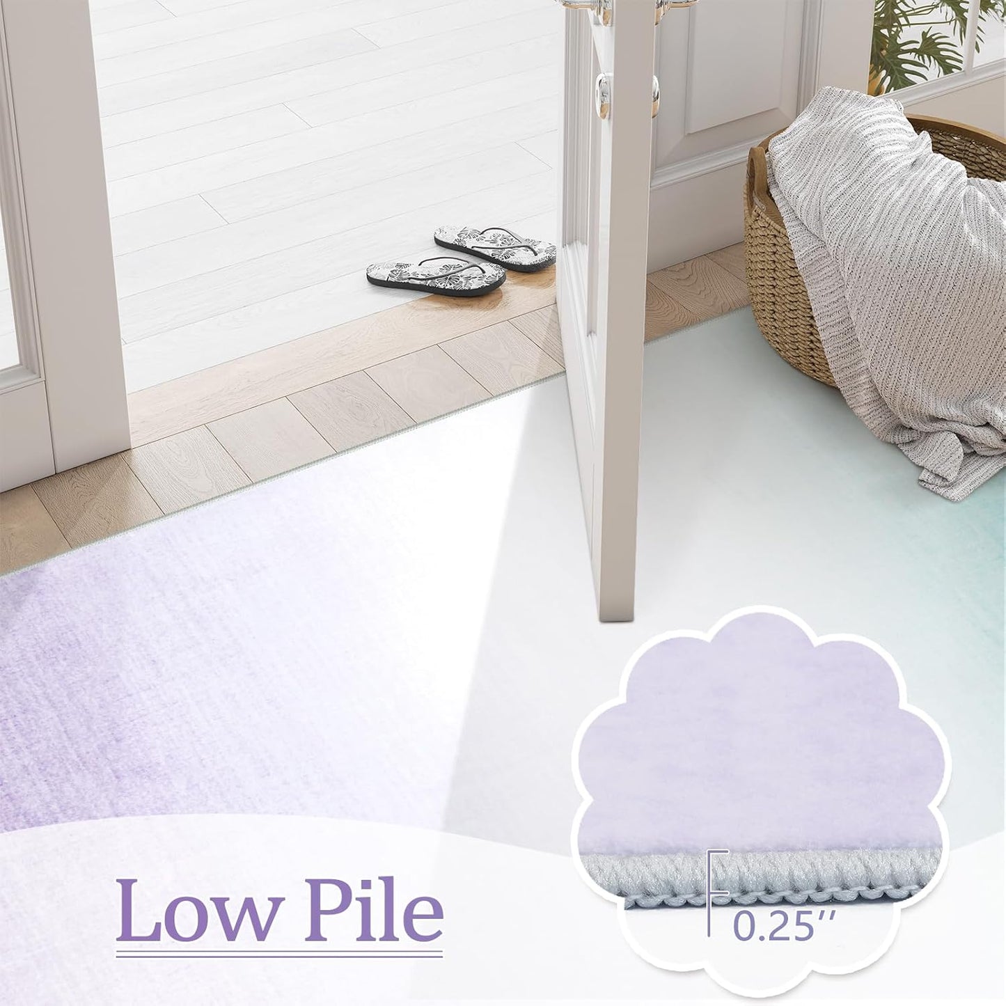 LIVEBOX 3x5 Washable Area Rug Ombre, Non-Slip Small Entryway Rug Purple Abstract Modern Cute Kids Girls Rug for Bedroom Living Room Low-Pile Carpet for Indoor Kitchen Playroom Bathroom(Purple 3'x5')