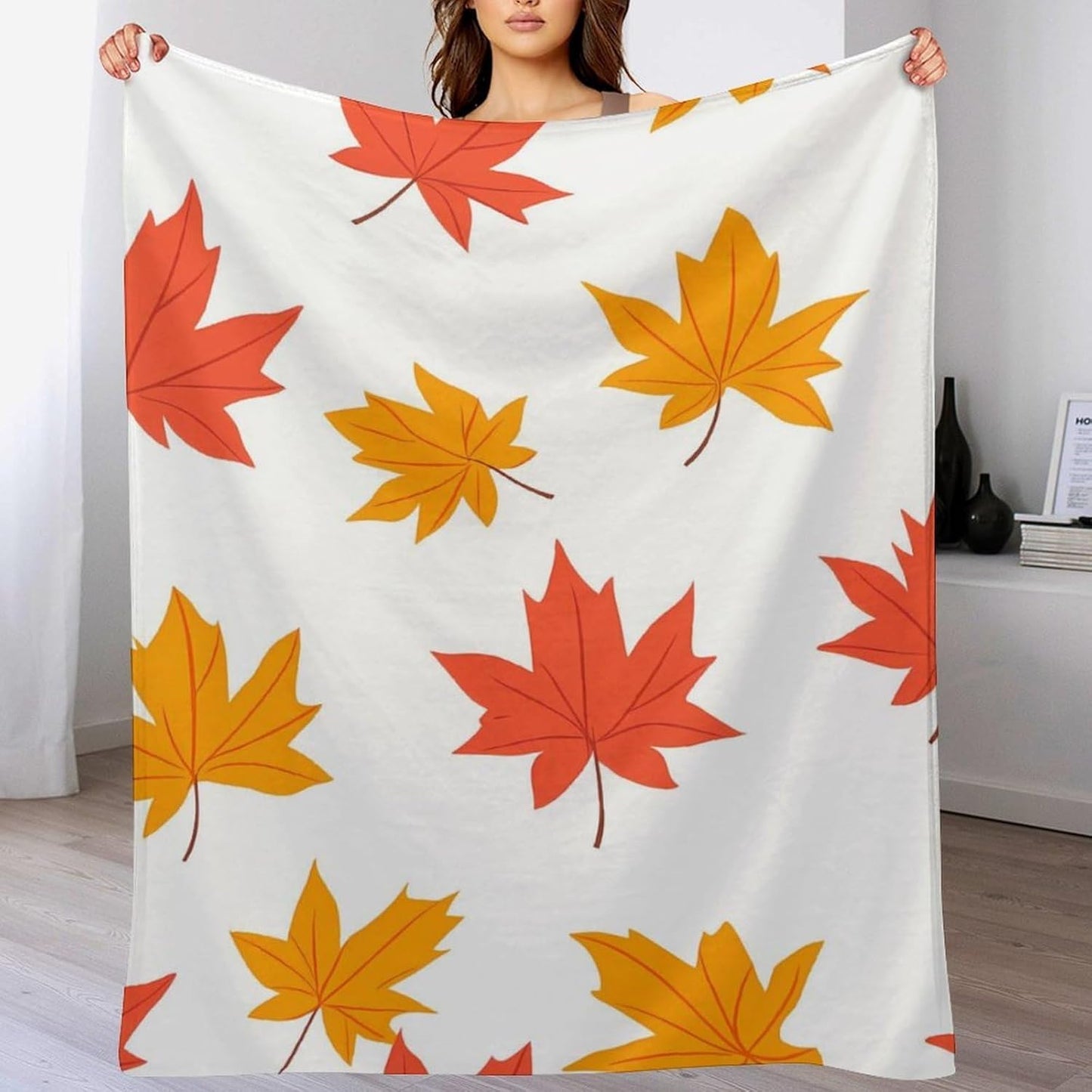 Maple Leaf Throw Blanket for Couch Bed Plush Cozy Fuzzy Flannel Blanket for All Season 55"x70"