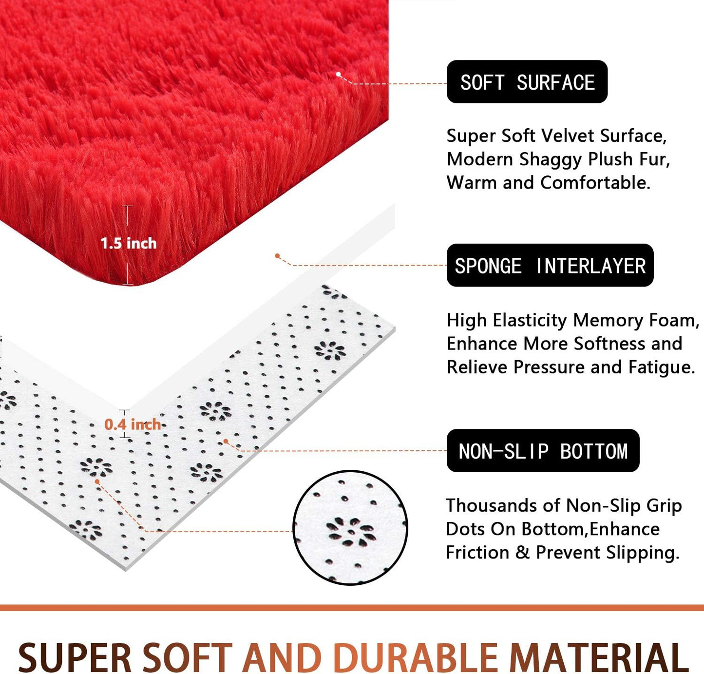 DETUM Red Rug 4x6 Feet - Fluffy Red Area Rugs for Bedroom Shaggy 4' X 6' Living Room Rug Soft Rugs for Kids Room Non-Slip Nursery Office Dorm Washable Carpets Home Decor