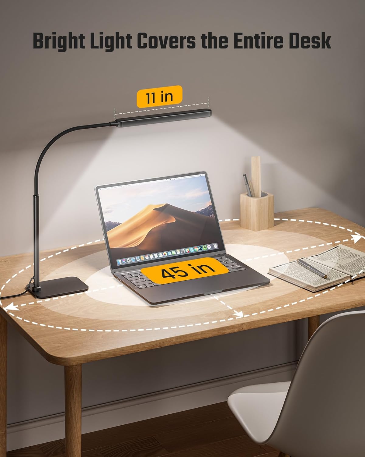 SUPERDANNY Eye-Caring LED Desk Lamp with Base 360° Flexible Gooseneck Work Lamp Touch Control 3 Light Colors Smooth Dimming Task Lighting Reading Light for Home Office College Dorm, Black