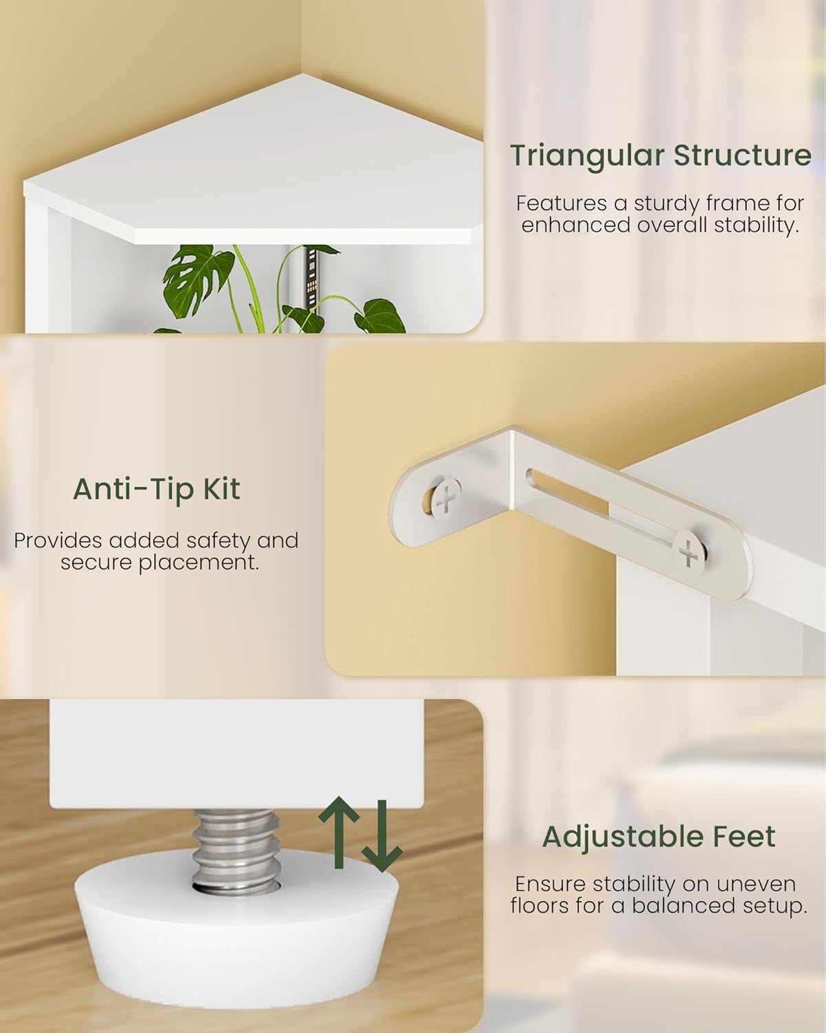 LED Corner Shelf with Lights, 5-Tier Diamond Shape Bookshelf, Standing Narrow Storage Organizer for Living Room, Bedroom, Office, Study, White MCJ03DWB