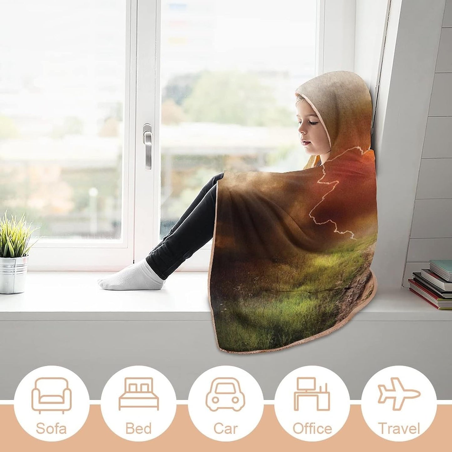 Throw Blankets, Nature Women Men Hooded Blanket, Dazzling Big Rain Cloud Over Earth Path Road, Soft Warm Cozy, 60 x 80inches, Studying Reading Snuggling Napping Office, Multicolor