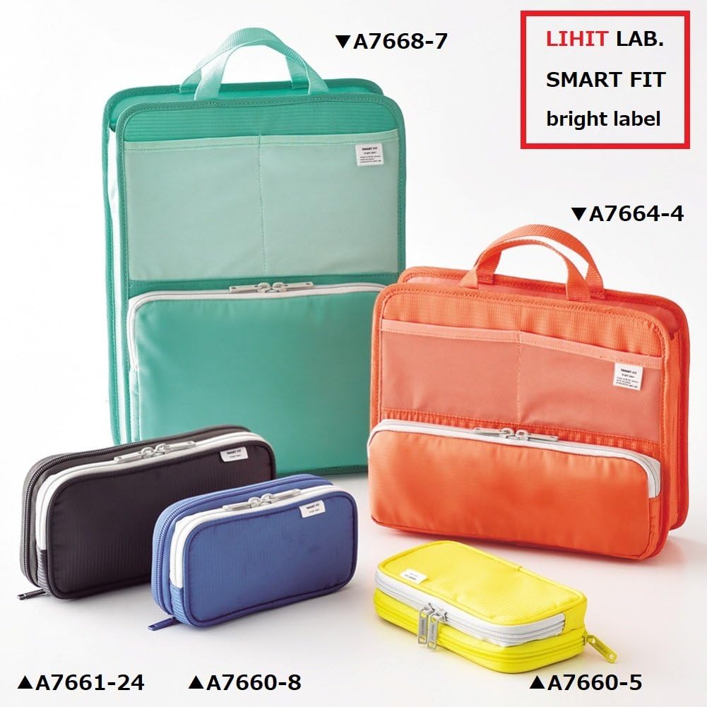 LIHIT LAB Double Pen Case, Large, 4.1 x 8.7", Blue (A7661-8)