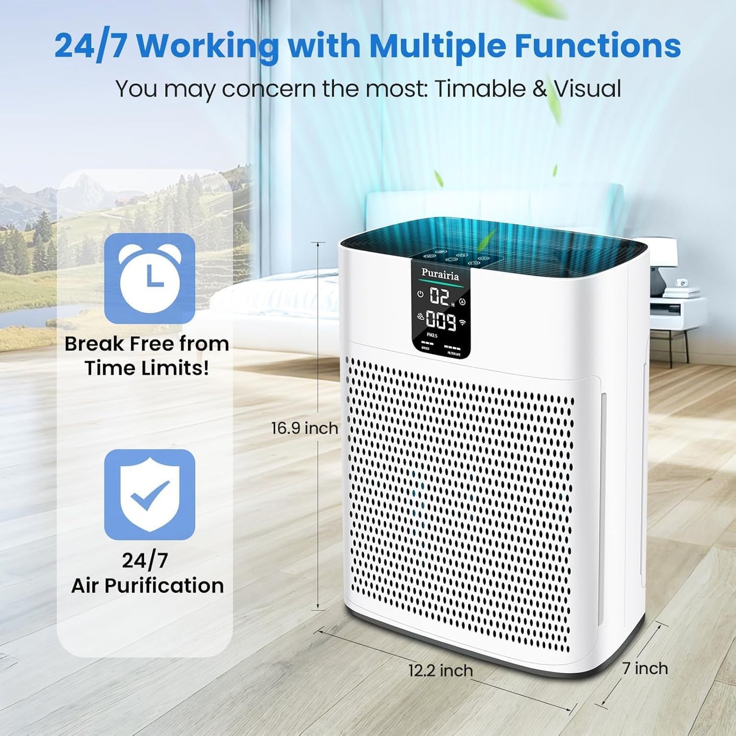 Air Purifier for Home Bedroom Large Room Up to 2400 Ft²,HEPA Air Purifier 15dB Quiet Sleep Mode. Smart Air Purifiers with App for Pet Hair, Dander, Odor, Office, Smoke, Dust with 2 Filters