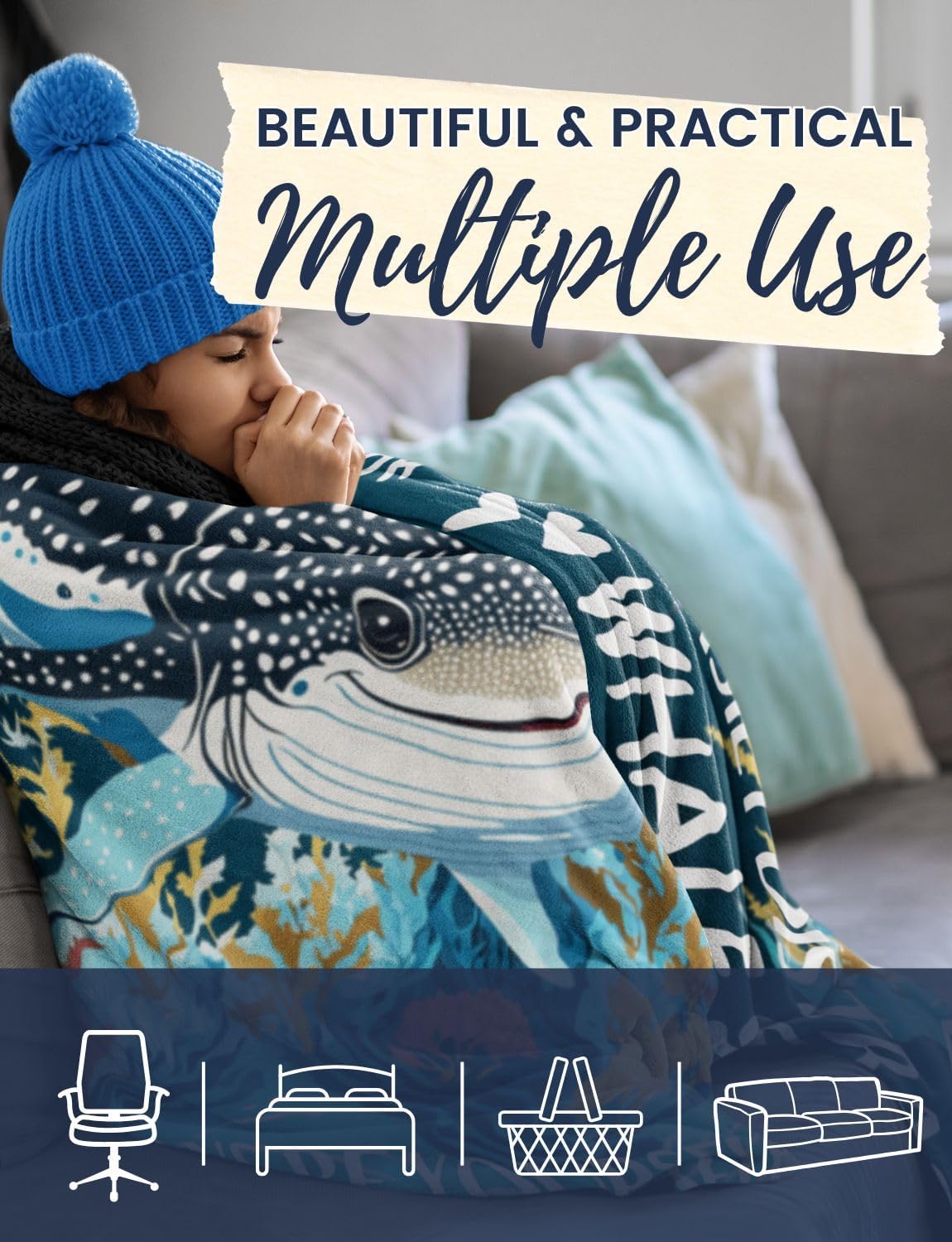 Whale Shark Blanket - Soft Throw 50"x65" - Gifts for Shark Lovers, Girls, Women, Besties - Whale Sharks Are My Spirit Animals