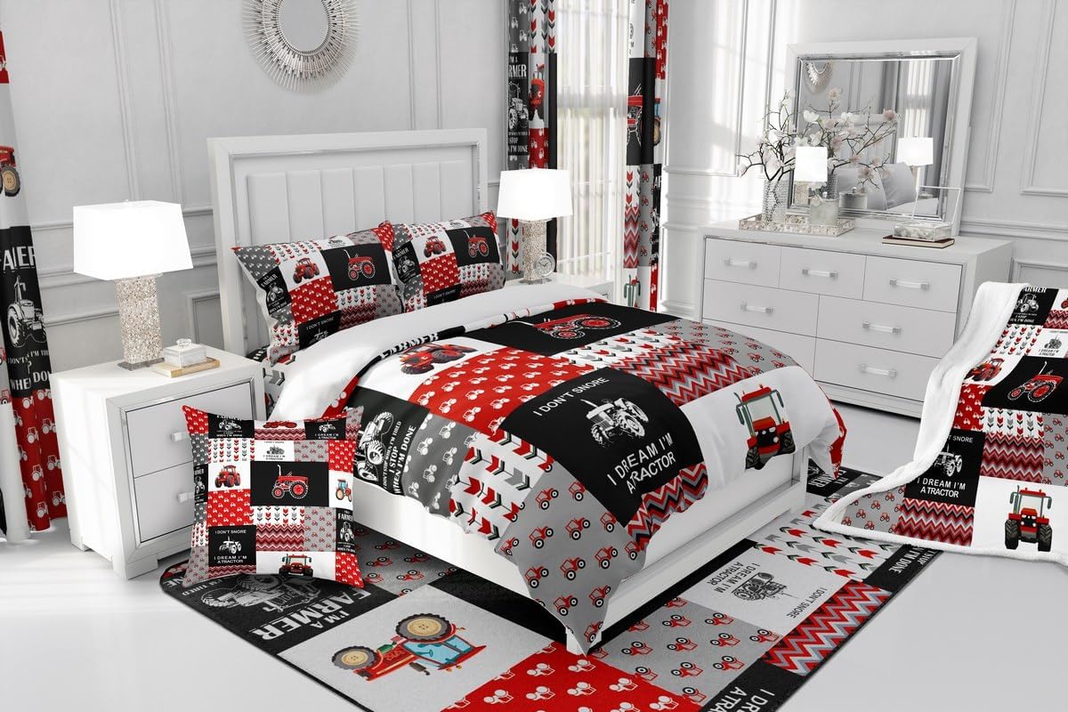 Boys Cartoon Car Flannel Fleece Throw Blanket Kids,Construction Fuzzy Blanket for Girls Women Men,Equipment Trucks Excavator Tractor Red All Season Bed Blanket Plush Blanket Room Decor 40"x50"
