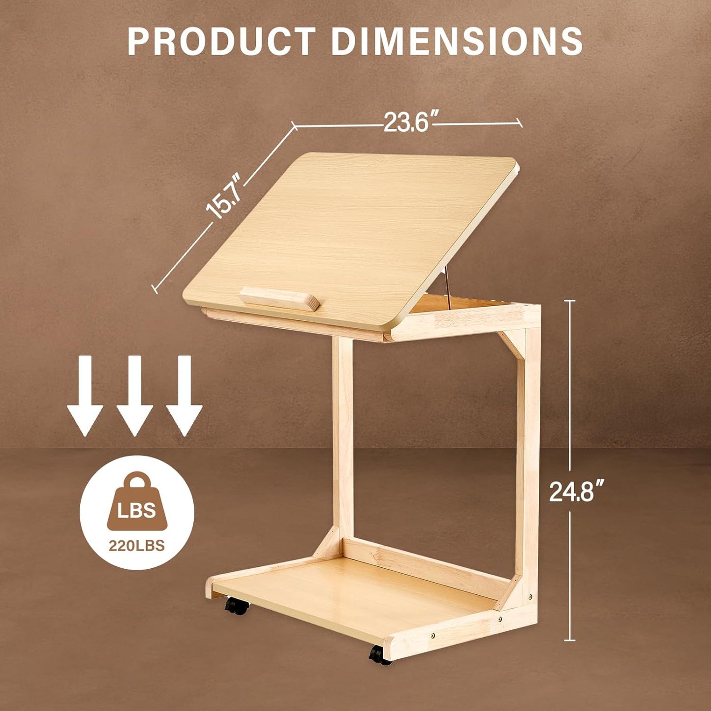 DUOMING Small Laptop Table with Wheels - Rolling Laptop Side Table Desk for Couch, Bedside Table Bedroom, Wooden TV Tray for Living Room, Natural