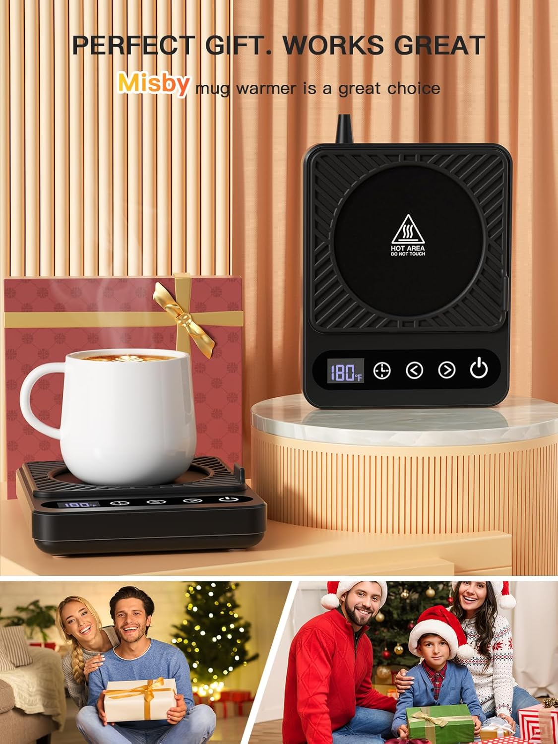 Misby Coffee Warmer, Mug Warmer for Desk with 6 Temp Settings, 12H Timer, Auto Shut Off Coffee Cup Warmer,Smart Coffee Gifts Coffee Warmer Plate Keeps Hot, Fresh for Coffee, Tea, Milk, Beverage,Black