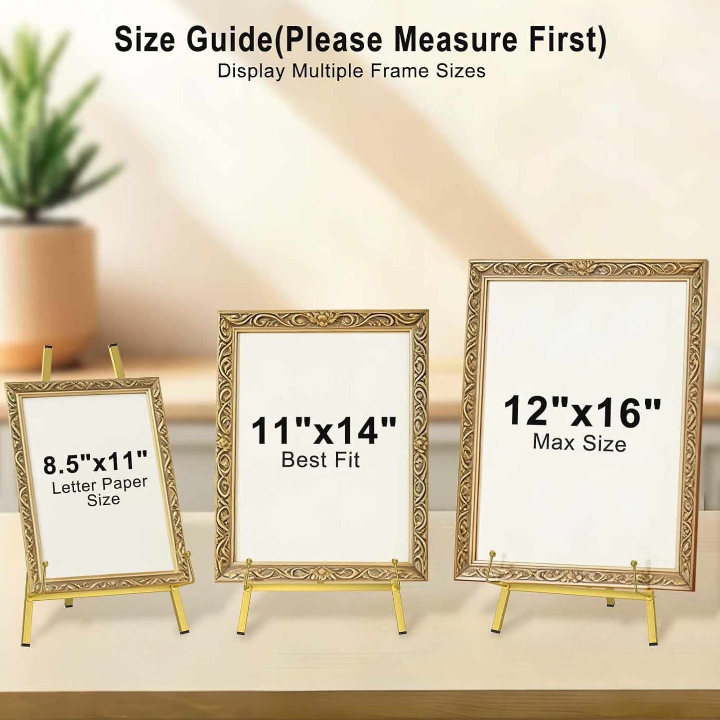 16" Large Metal Tabletop Easel Gold Table Top Easel Picture Stand Mirror Table Top Easels for Display Photo Frame Heavy Duty Plate Art Display Stand for Sign Tabletop Wedding Frame Stands