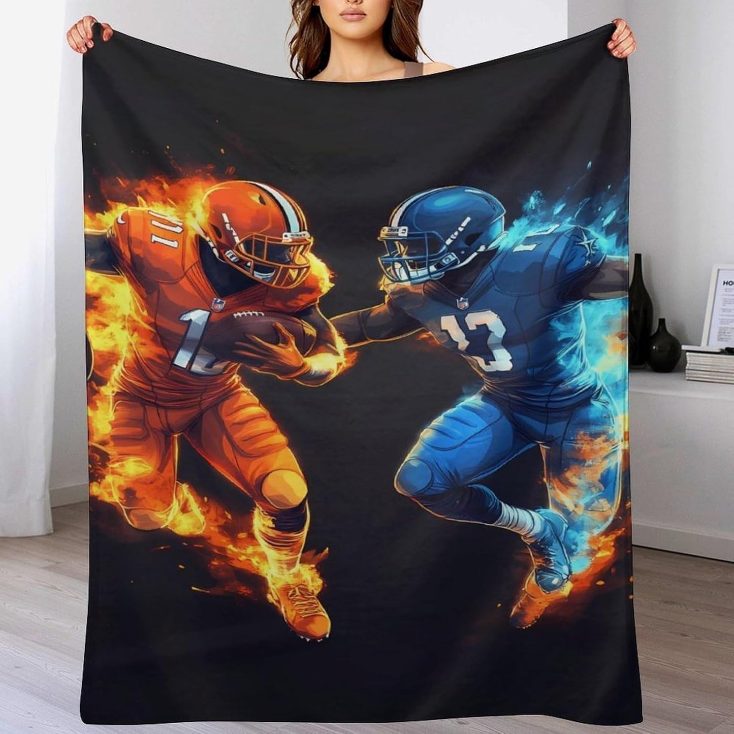 Football Men Pattern Throw Blanket for Couch Bed Plush Cozy Fuzzy Flannel Blanket for All Season 40"x60"